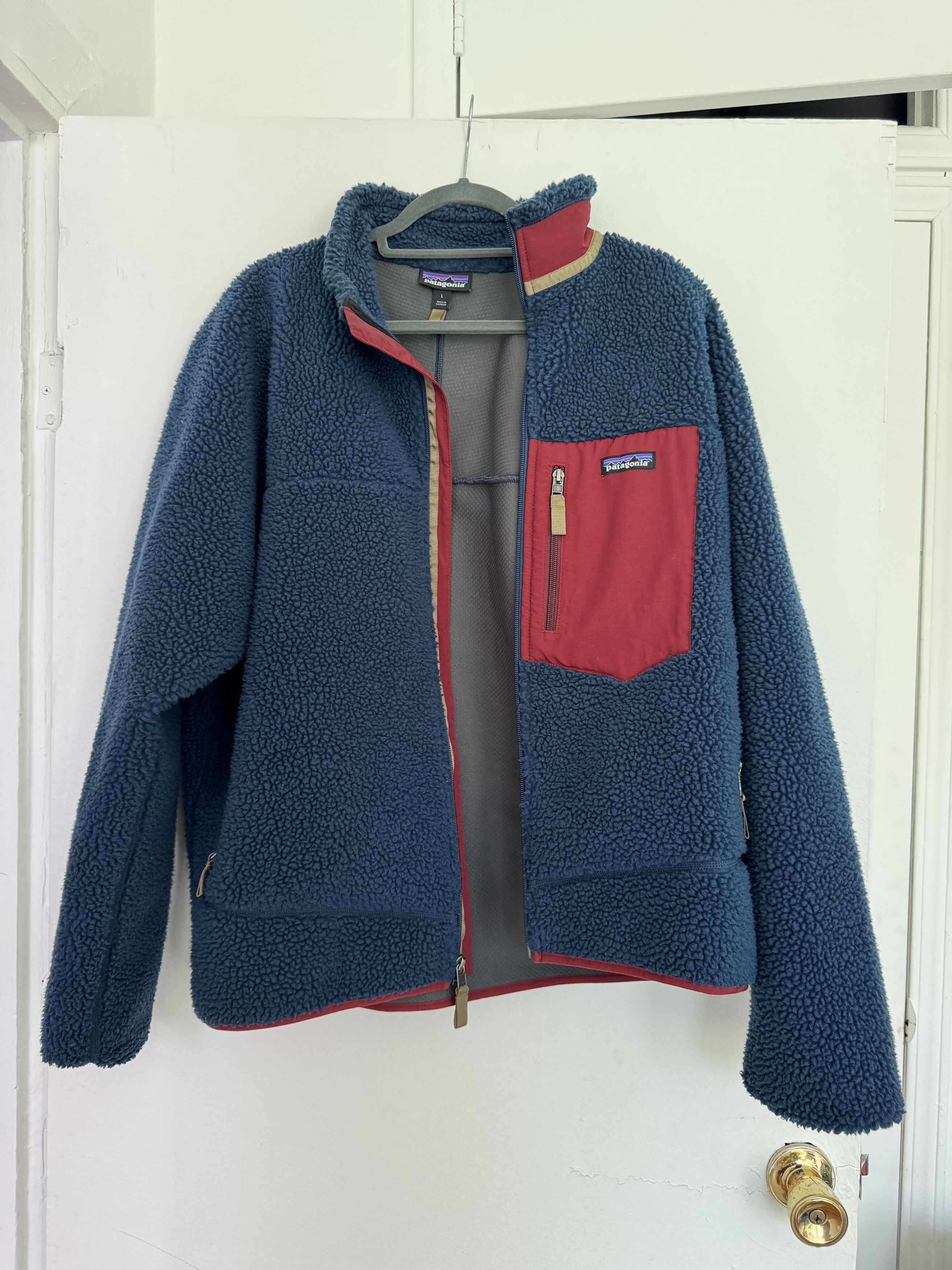 Image of Patagonia Fleece Sherpa in Blue/Red/Beige, Men's (Size Large)