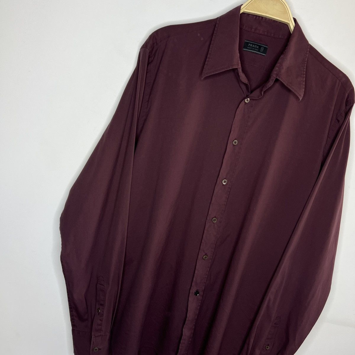 Prada Prada Cotton Shirt Button Up Classic Luxury Burgundy Size US L / EU 52-54 / 3 - 3 Thumbnail