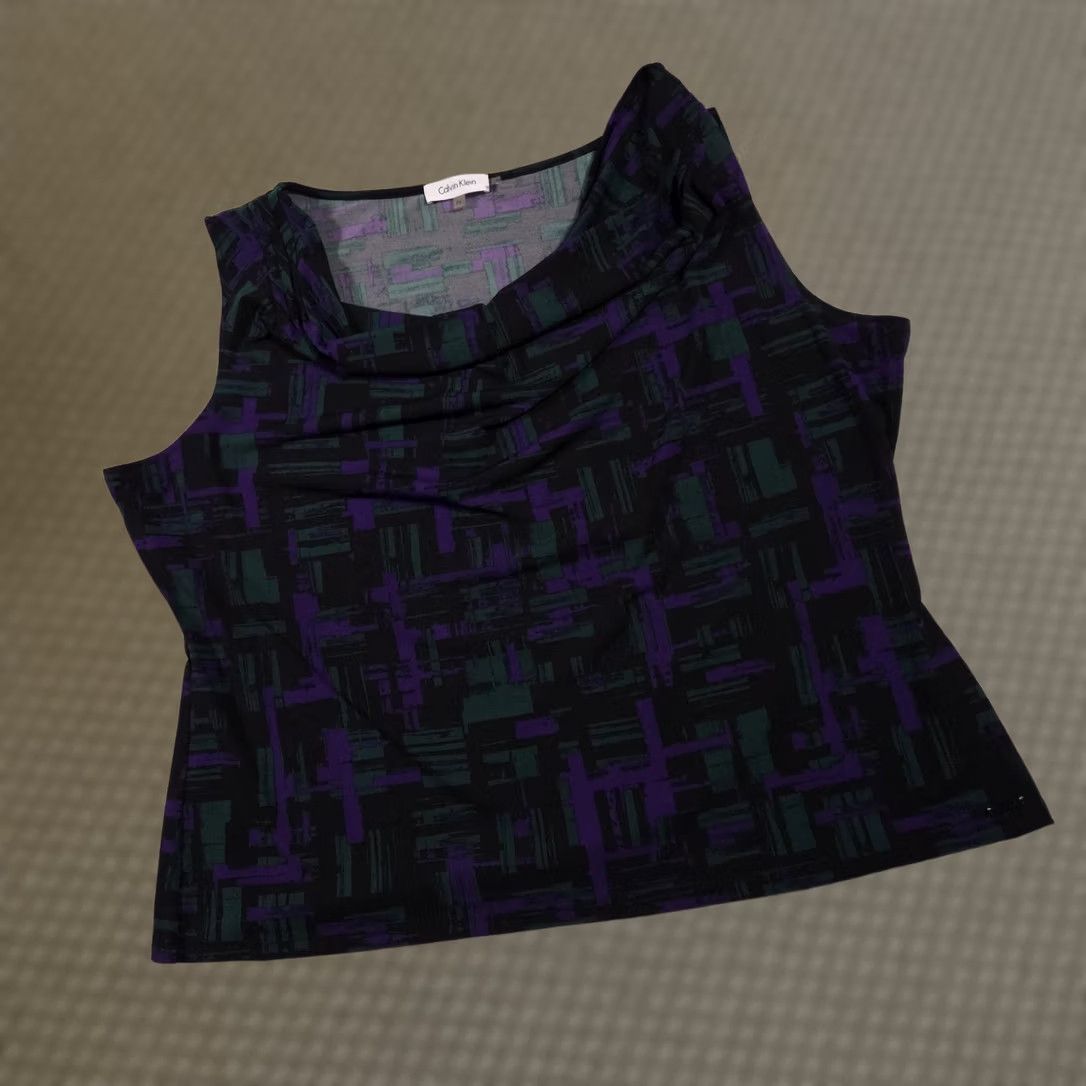 Calvin Klein Calvin Klein Top Womens 2X Black Purple Green Cowl Neck Sleeveless Blouse Size XXL / US 16-18 / IT 52-54 - 1 Thumbnail