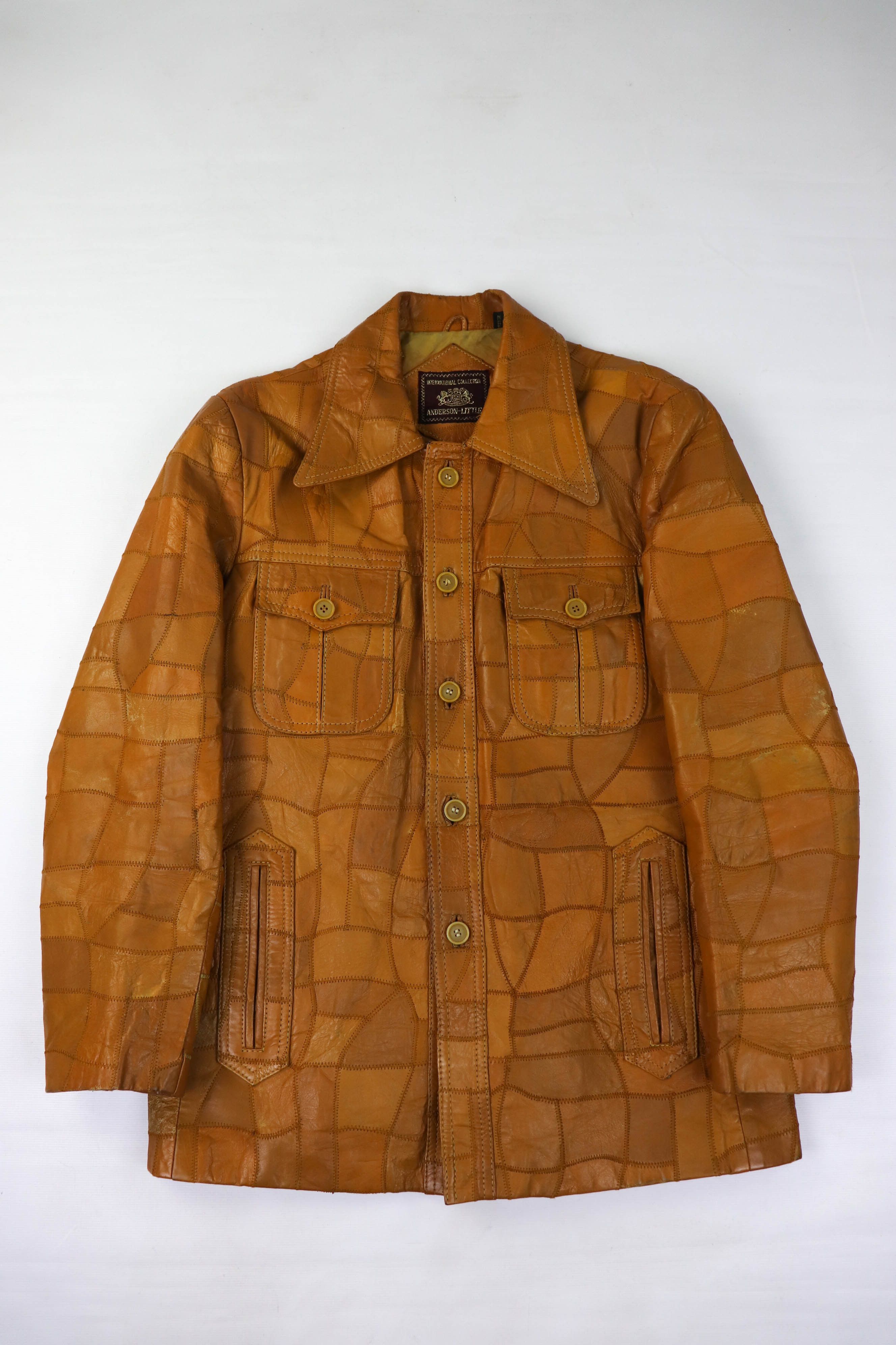 70-80s Vintage Korean Caramel Tan Patchwork Leather Jacket