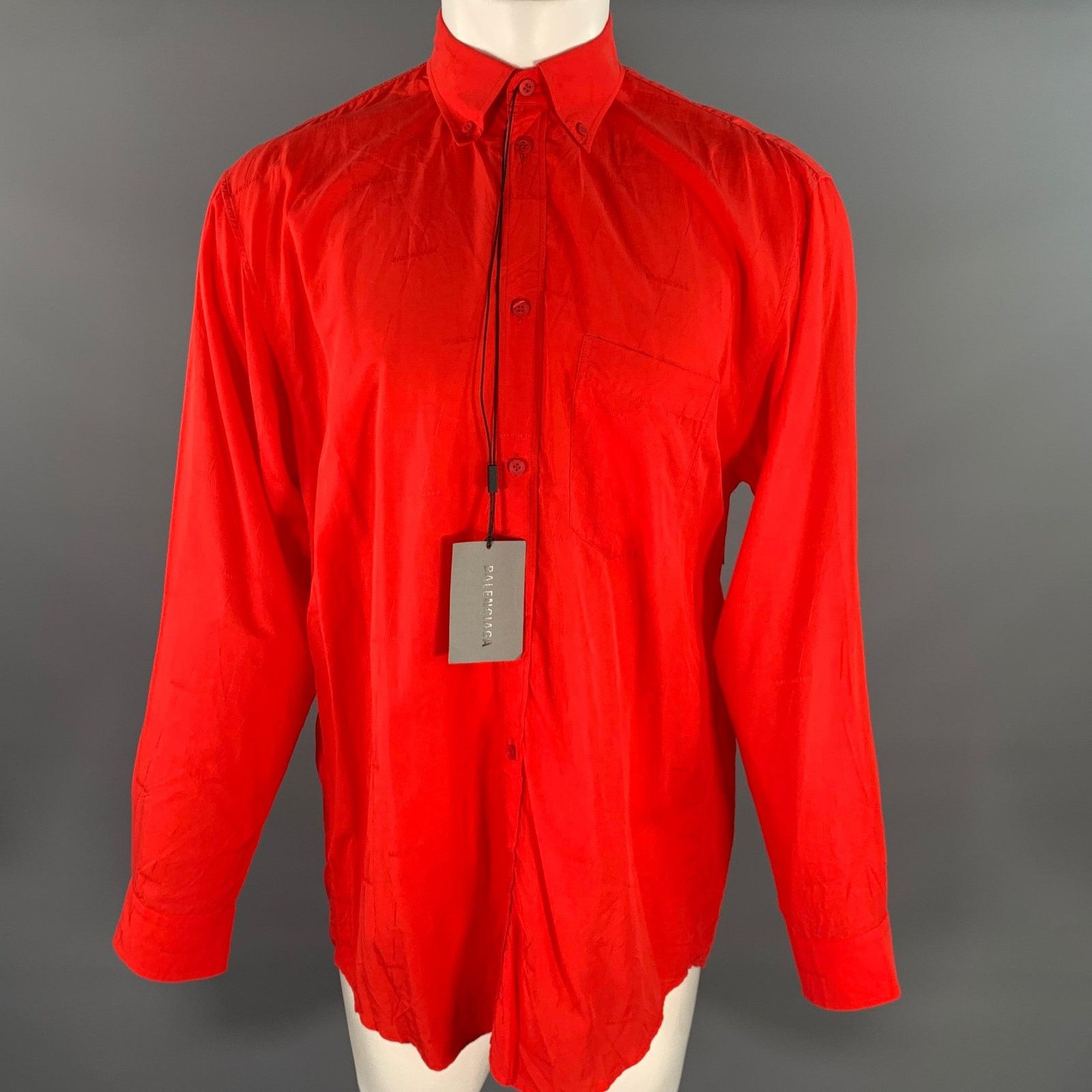 Balenciaga S Red Monogram Lyocell Button Down Long Sleeve Shirt Size US S / EU 44-46 / 1 - 1 Thumbnail