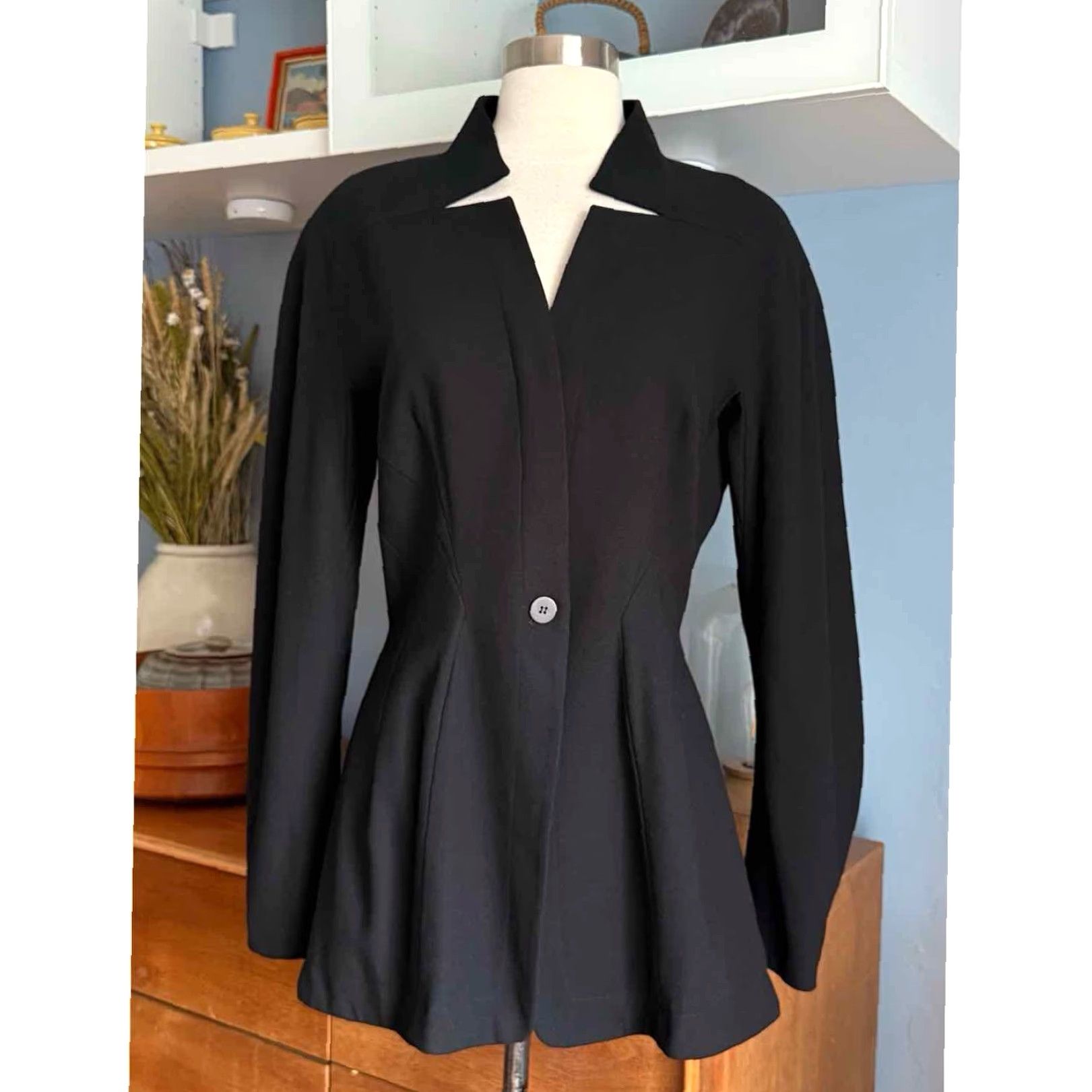 Vintage VINTAGE Byron Lars Blazer Jacket Womens 8 Black Wool Tailored Cinched Waist Blazer 8 Size M / US 6-8 / IT 42-44 - 2 Thumbnail