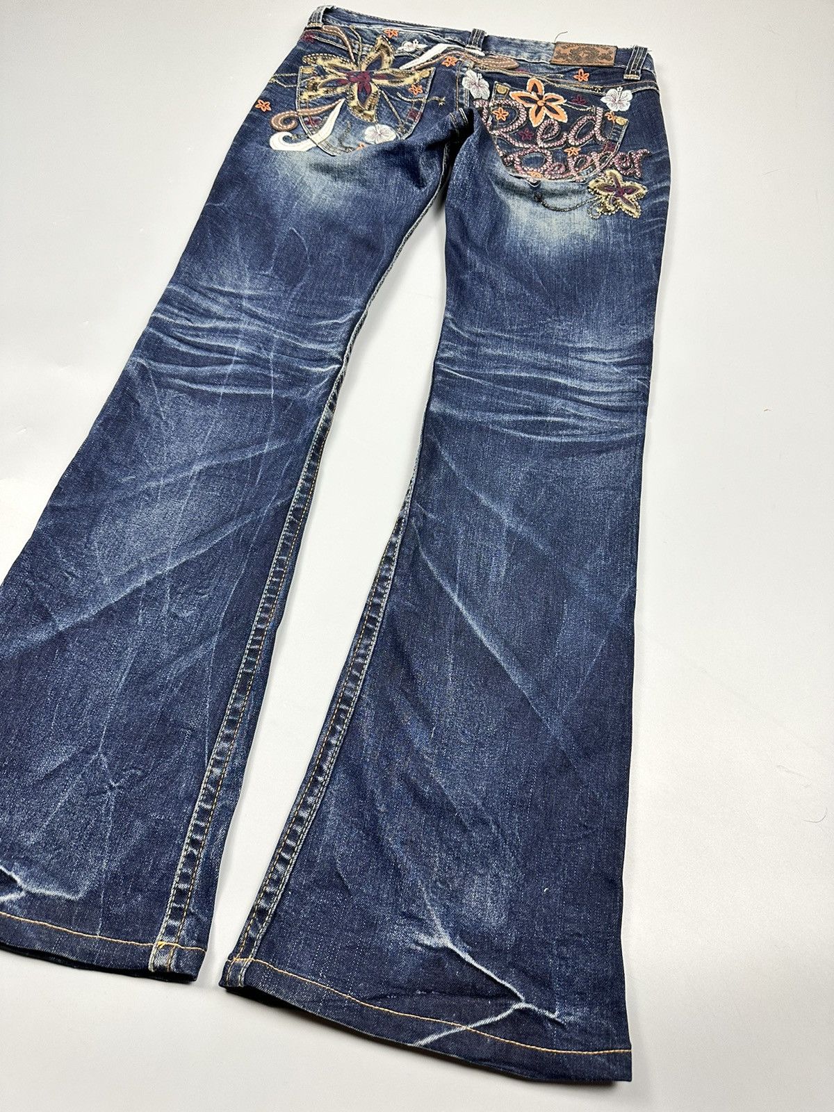 If Six Was Nine 🔥Sick🔥Red Pepper Embroidered Whiskered Flared Jeans Size US 30 / EU 46 - 4 Thumbnail