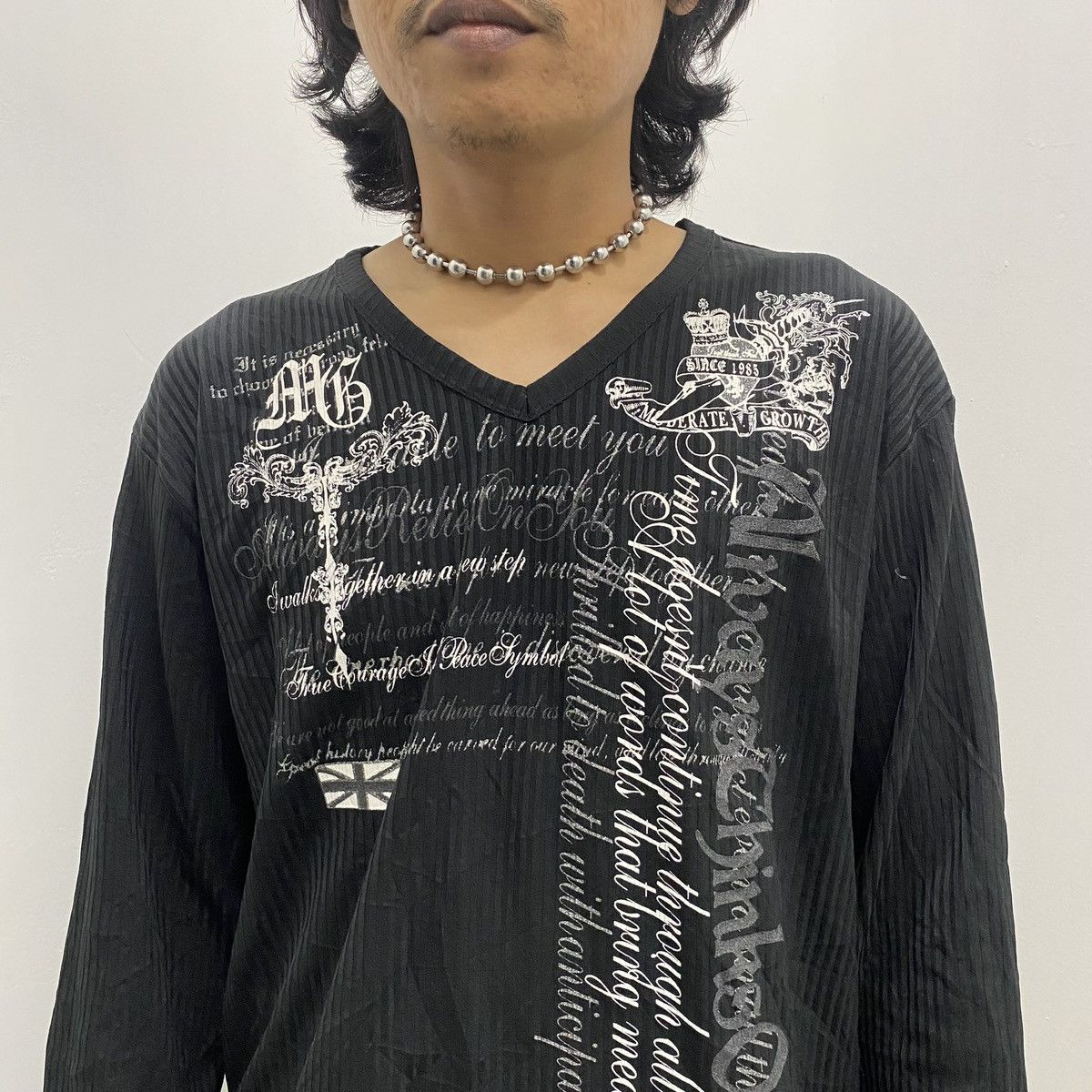 If Six Was Nine × Le Grande Bleu (L.G.B.) × Tornado Mart Japanese Poem Moderate Growth Goth Style Long Sleeve Tees Size US L / EU 52-54 / 3 - 4 Thumbnail