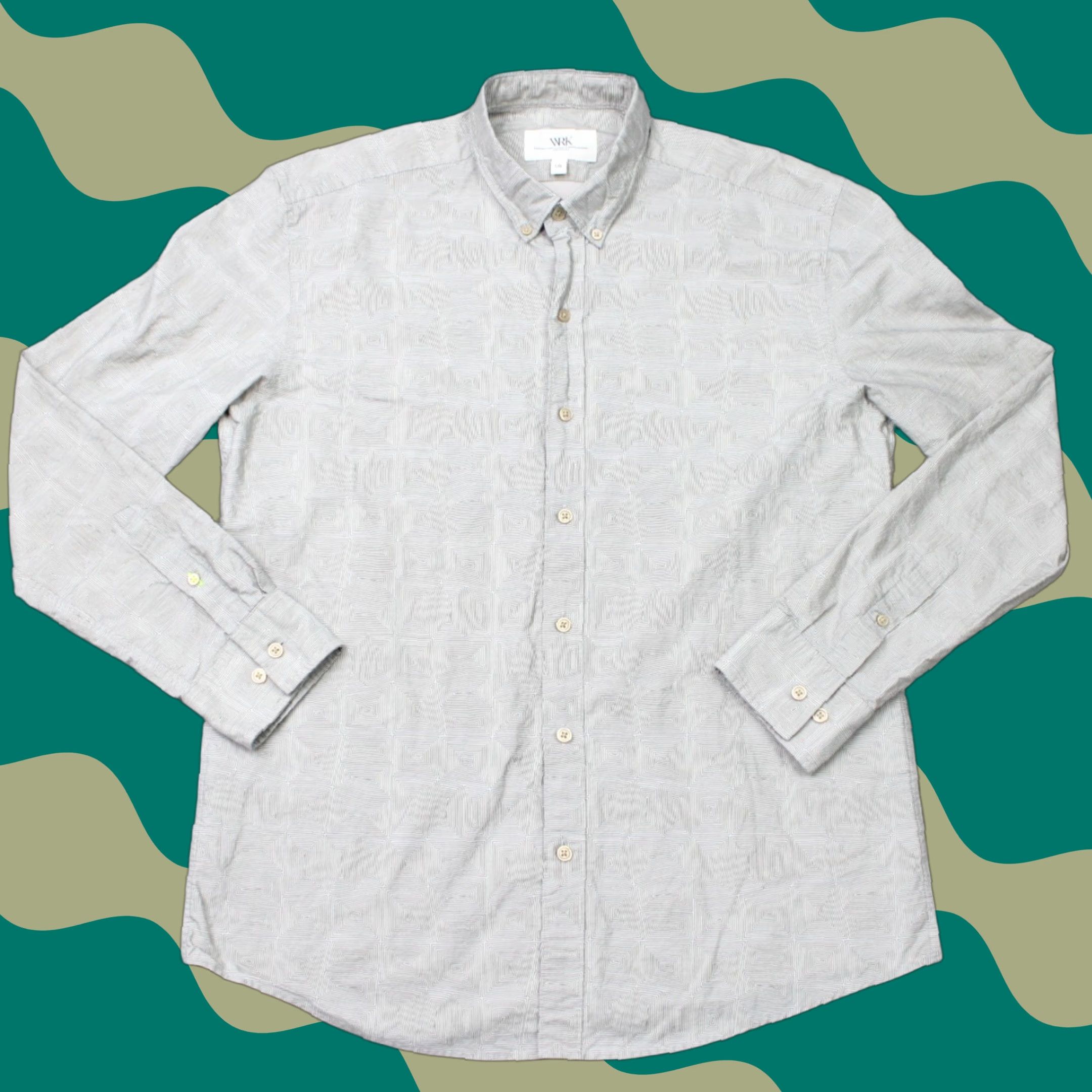 Vintage WRK Shirt Mens Large Gray Geometric 100% Cotton Long Sleeve Button Down Size US L / EU 52-54 / 3 - 1 Thumbnail