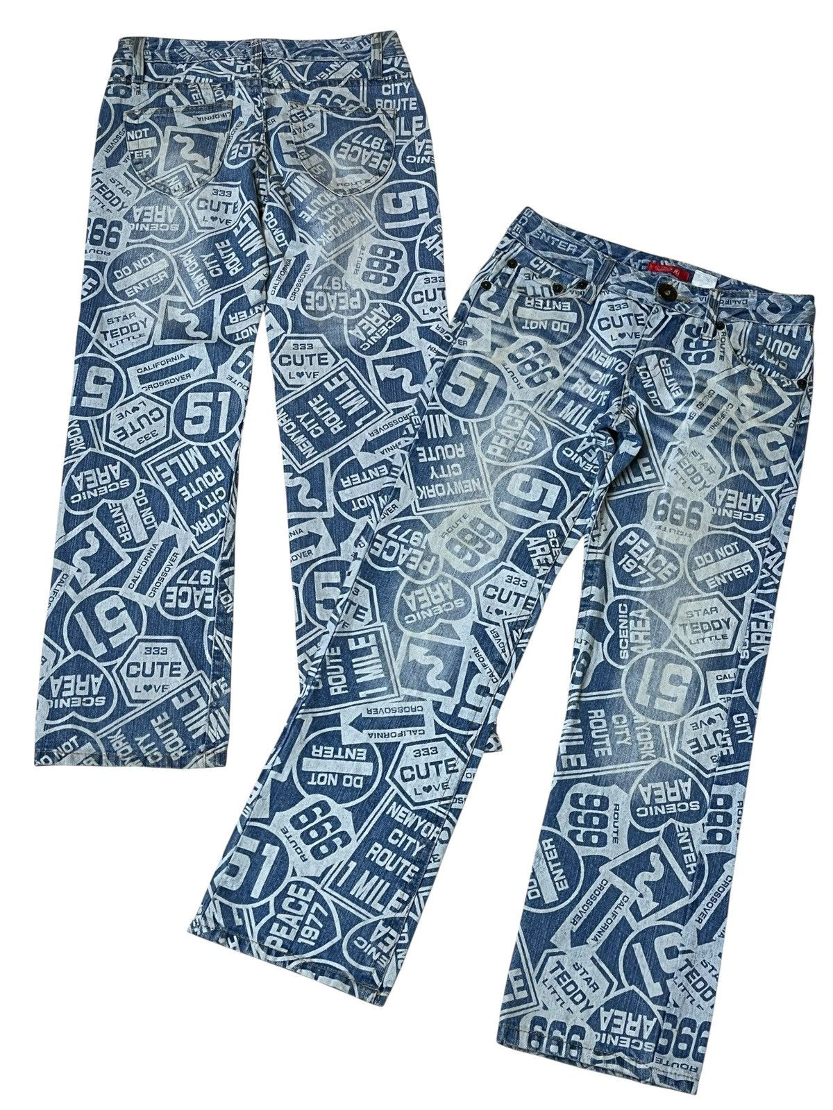 Le Grande Bleu (L.G.B.) Sick japanese subculture W.A.Z.P fullprint route 666 jeans Size US 30 / EU 46 - 1 Thumbnail