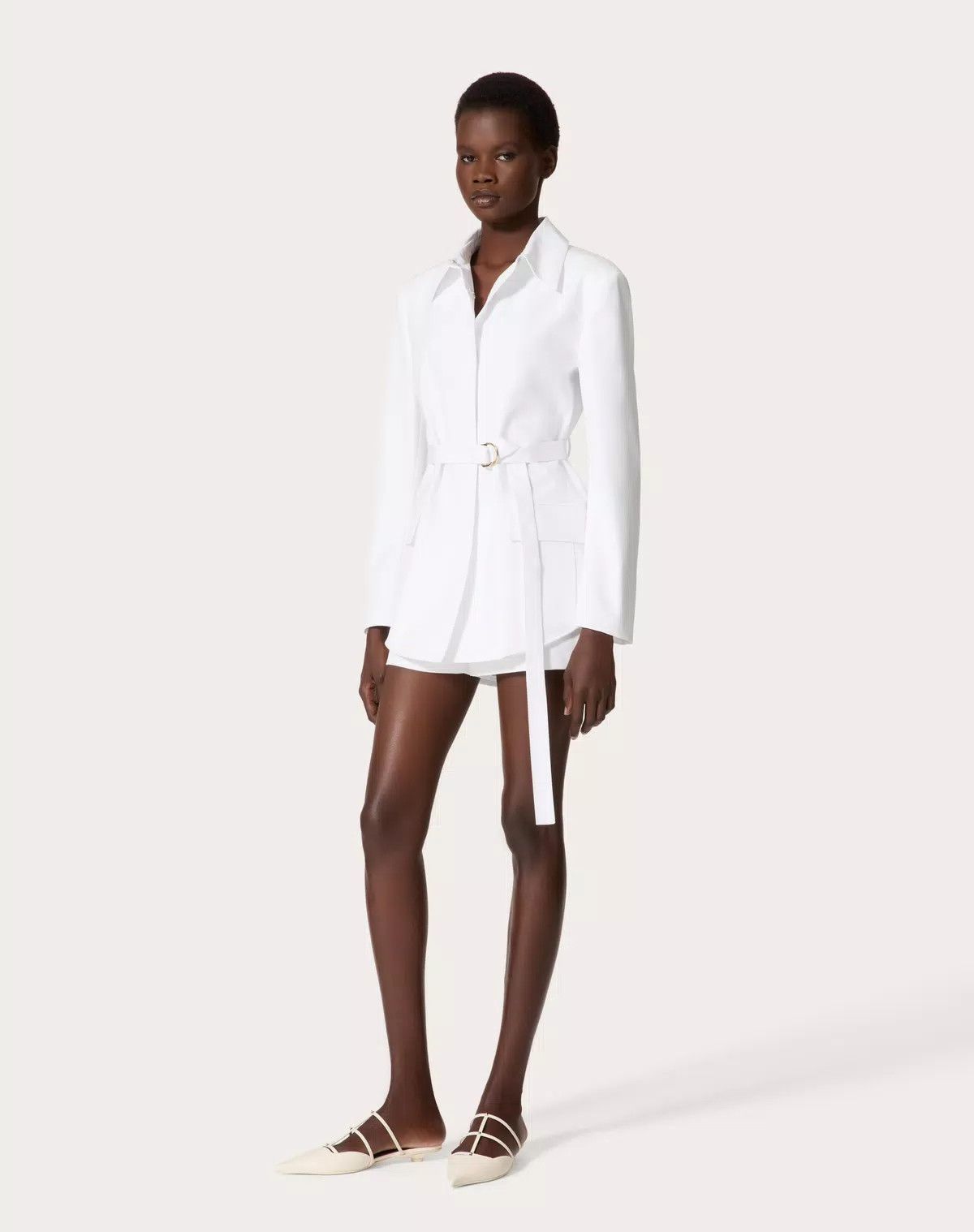 Valentino o1s1wg110625 Compact Popeline Pea Coat in White Size XS / US 0-2 / IT 36-38 - 3 Thumbnail
