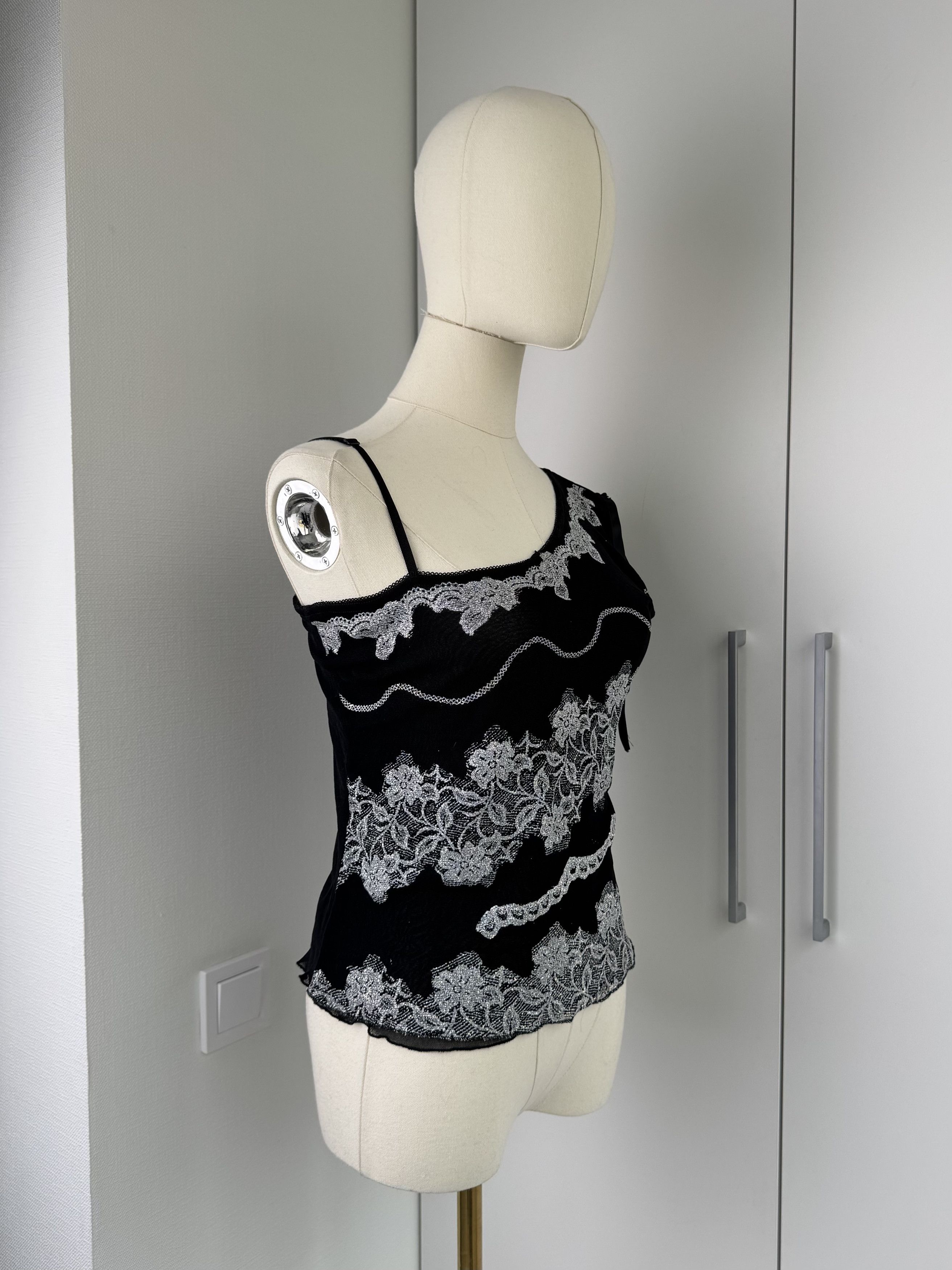 Vintage Women Black Lace Top Y2K Vintage One Shoulder Sheer Sexy Size M / US 6-8 / IT 42-44 - 2 Thumbnail