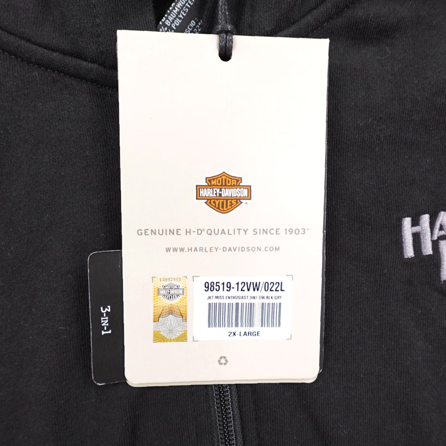 Harley Davidson Harley-Davidson Hoodie Womens 2XL Black Sleeveless Full Zip Sweatshirt Biker NEW Vest Zip Logo Pockets Lined Knit Cotton Blend Sleeveless Size XXL / US 16-18 / IT 52-54 - 4 Thumbnail