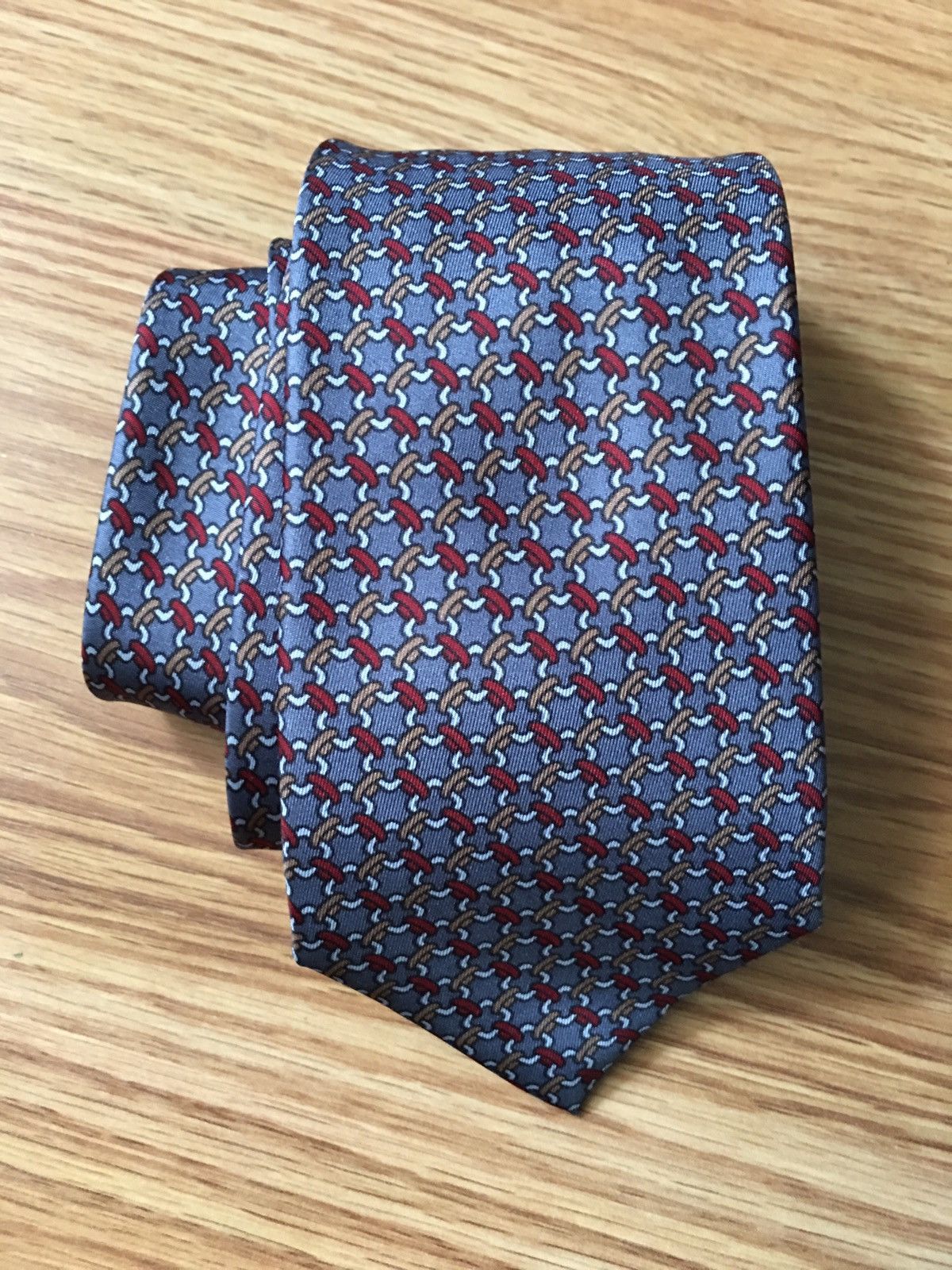 Vintage Nina Ricci Paris Vintage Blue Chains Design Silk Mens Tie Size ONE SIZE - 1 Thumbnail