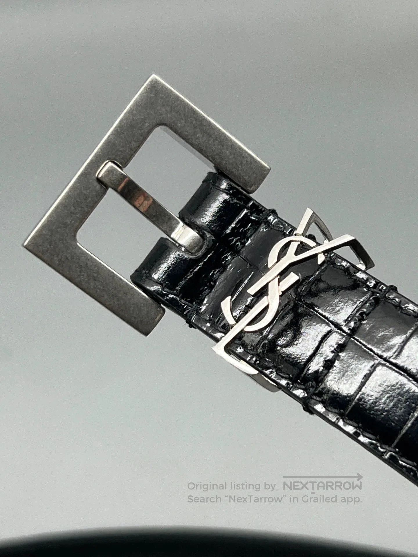 Yves Saint Laurent YSL Black Patent Crocodile Pattern Belt. Size ONE SIZE - 2 Thumbnail