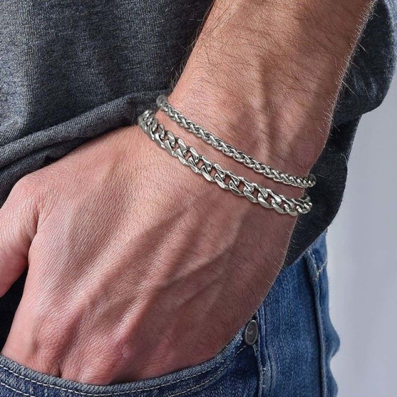Jewelry Silver Cuban Link & Rope Bracelet Set Size ONE SIZE - 3 Thumbnail