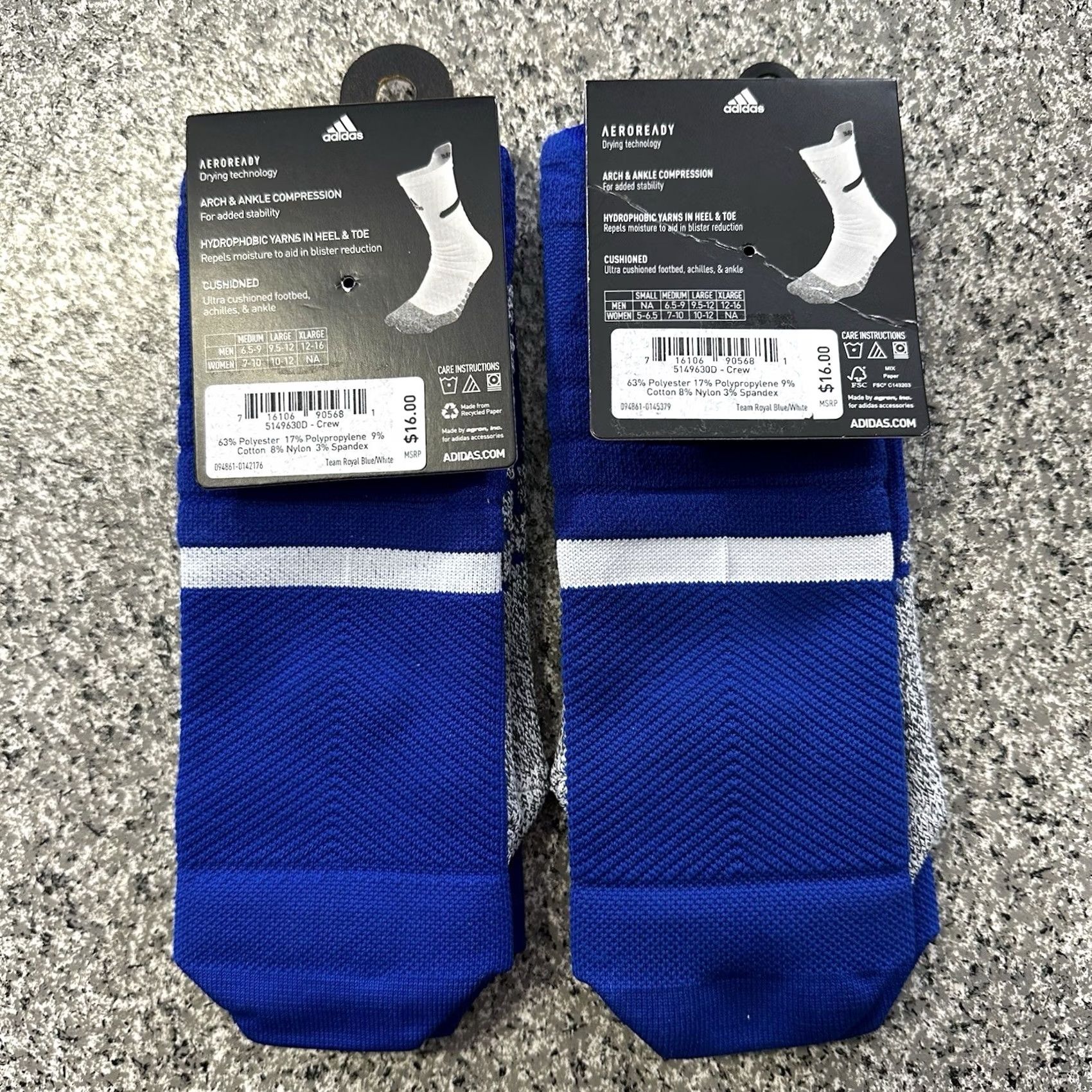 Adidas Adidas Crew Socks Mens XL 12-16 Max Cushioned Adizero Football Blue Lot of 2 Size ONE SIZE - 2 Thumbnail