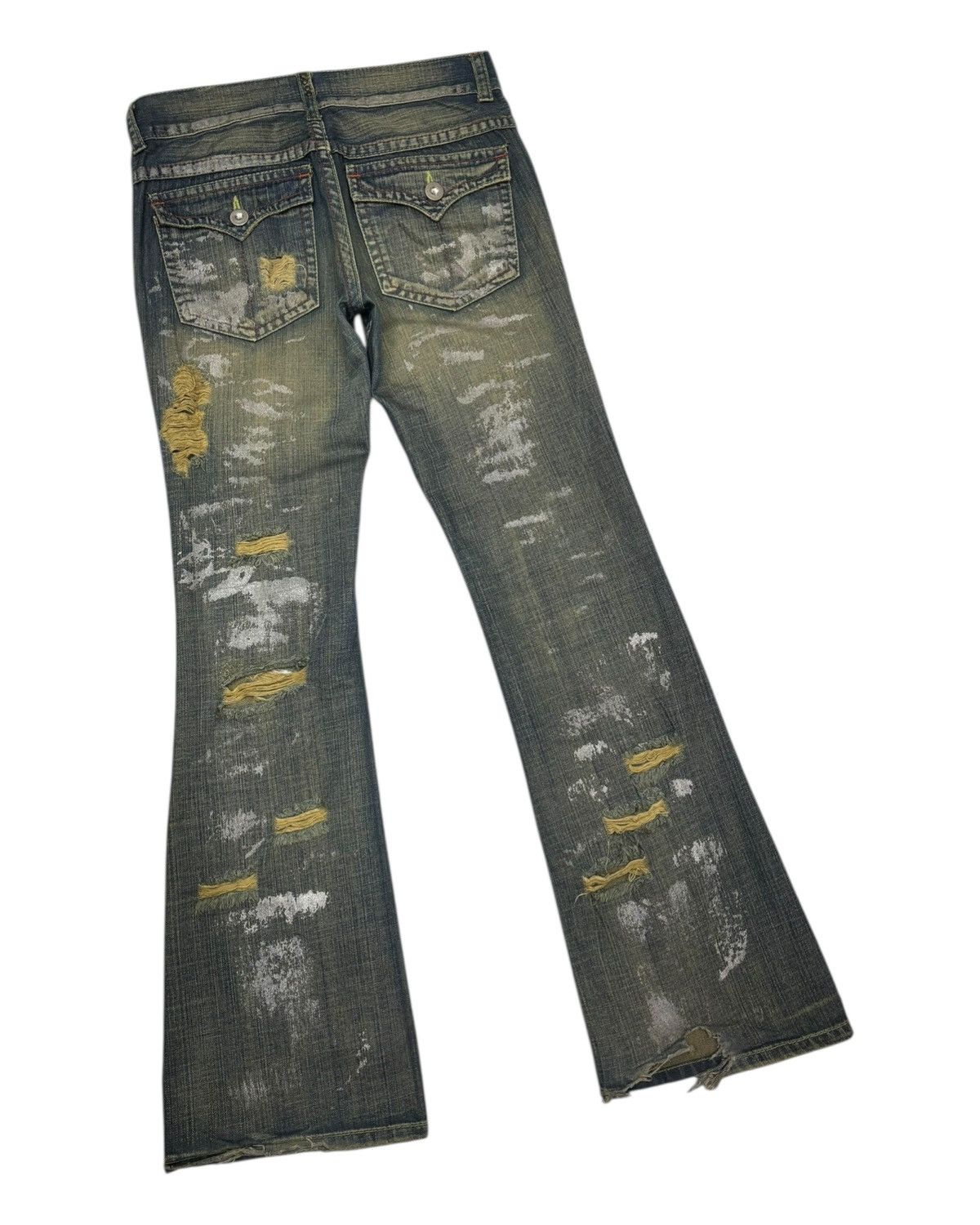 14th Addiction × If Six Was Nine × KMRii FLARE RUSTY RIPPED THRASHED AGATE LABEL MUD WASH DENIM JEANS Size US 32 / EU 48 - 4 Thumbnail