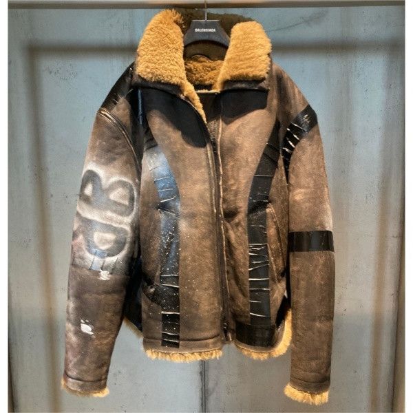 Balenciaga o1in1g0126 Taped Aviator Jacket in Brown/Beige Size US S / EU 44-46 / 1 - 1 Thumbnail