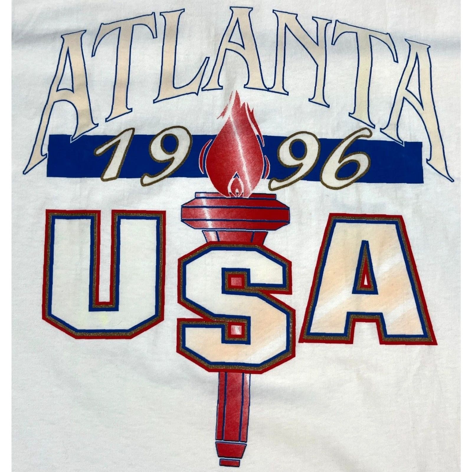 Hanes VINTAGE NWT 1996 USA Atlanta Olympic Games Hanes Beefy-T T-Shirt XL White Mens 90s Sports USA Size US XL / EU 56 / 4 - 3 Thumbnail