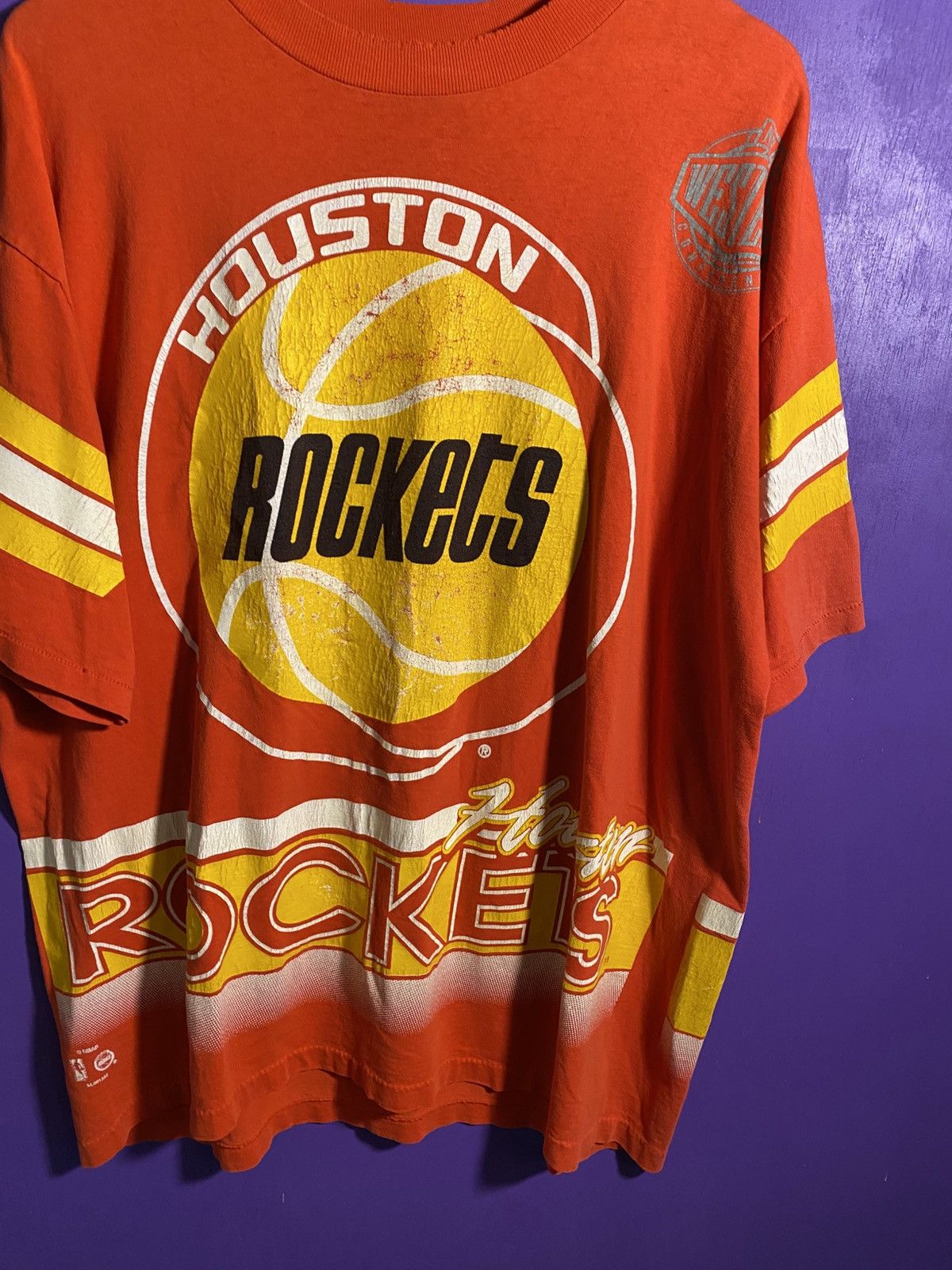 Salem Sportswear Vintage 90s Salem sportswear Houston rockets AOP t-shirt Size US L / EU 52-54 / 3 - 3 Thumbnail