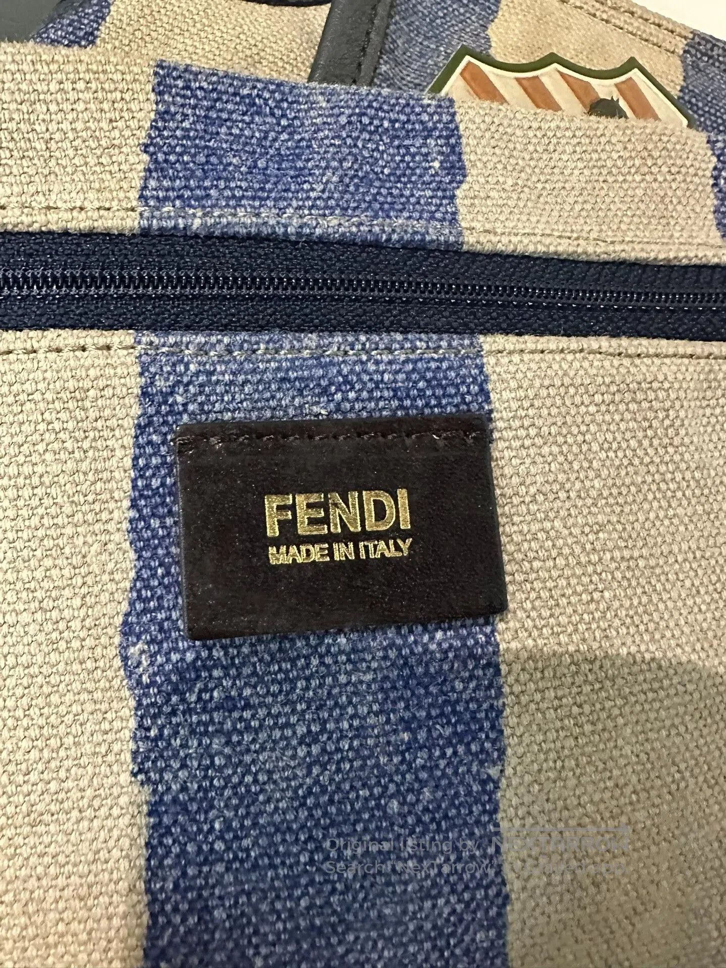Fendi Fendi Striped Canvas Tote Bag with Patches. Size ONE SIZE - 3 Thumbnail