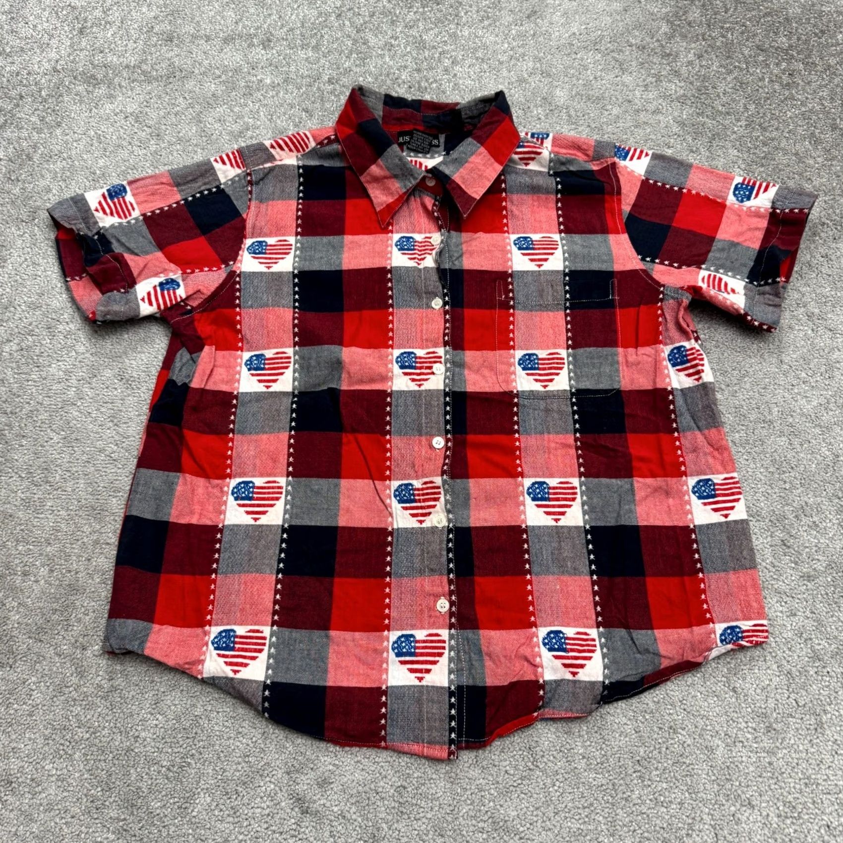 Vintage VINTAGE Just Class Button-Up Shirt Womens XL Plaid Red 90s USA Casual Short Sleeve Knit Cotton Size XL / US 12-14 / IT 48-50 - 2 Thumbnail