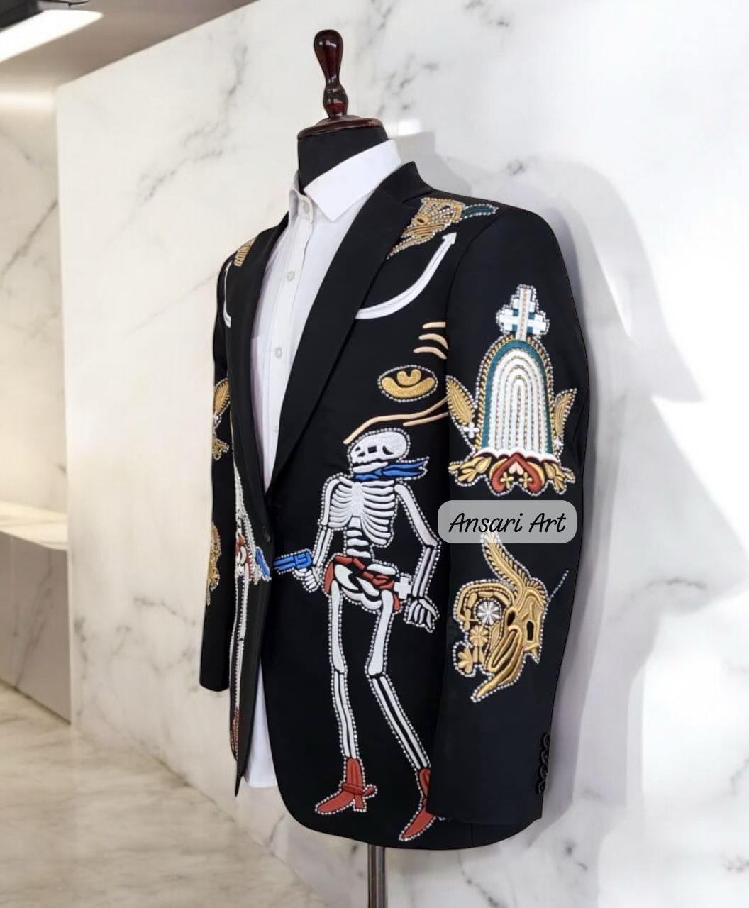 Other Men 2PC Customized skeleton Embroidery western prom outfits Size 44S - 4 Thumbnail