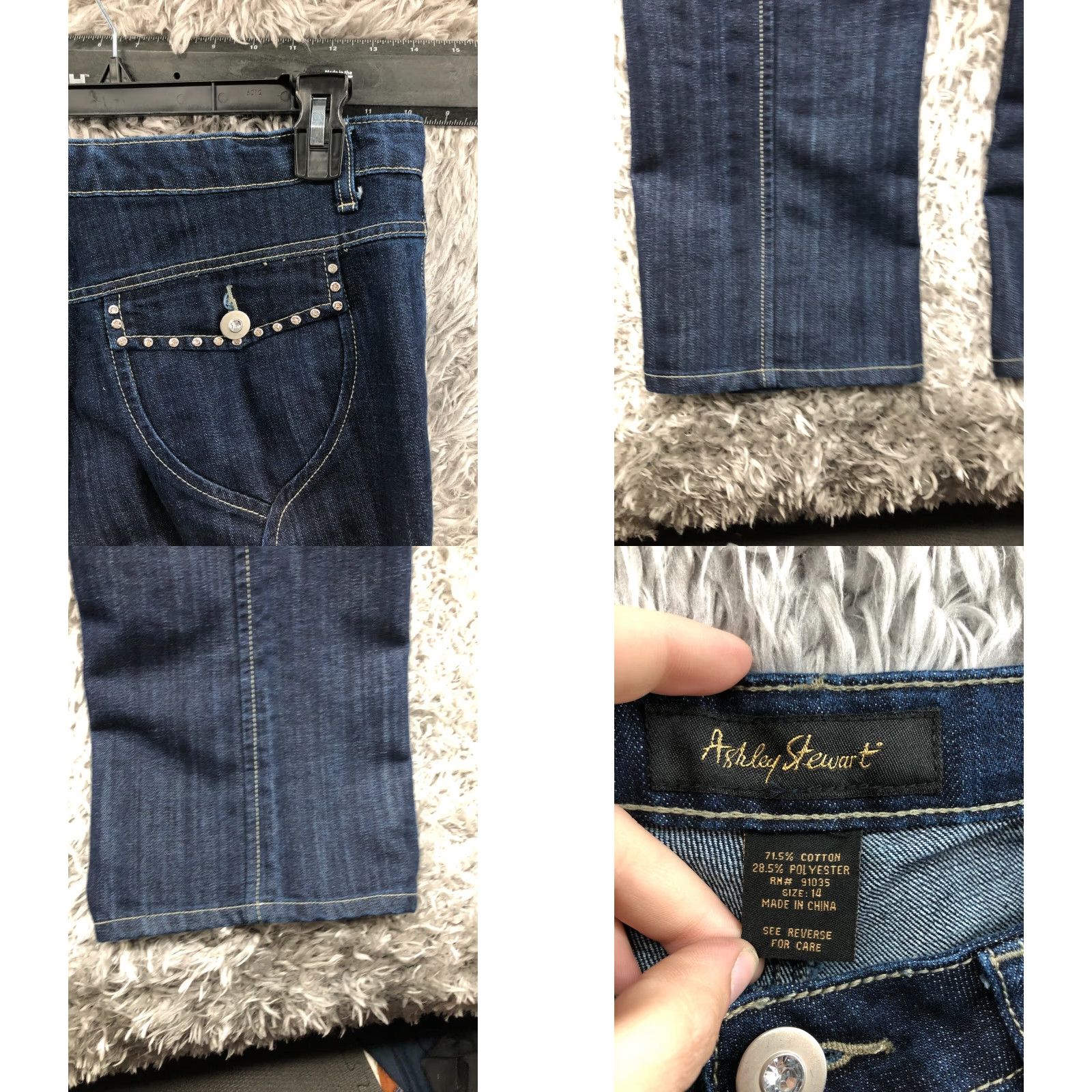 Vintage Ashley Stewart Jeans Size 14 Womens Dark Wash Blue Rhinestone Accent Denim Straight 5-Pocket Size 36" / US 14 / IT 50 - 8 Thumbnail