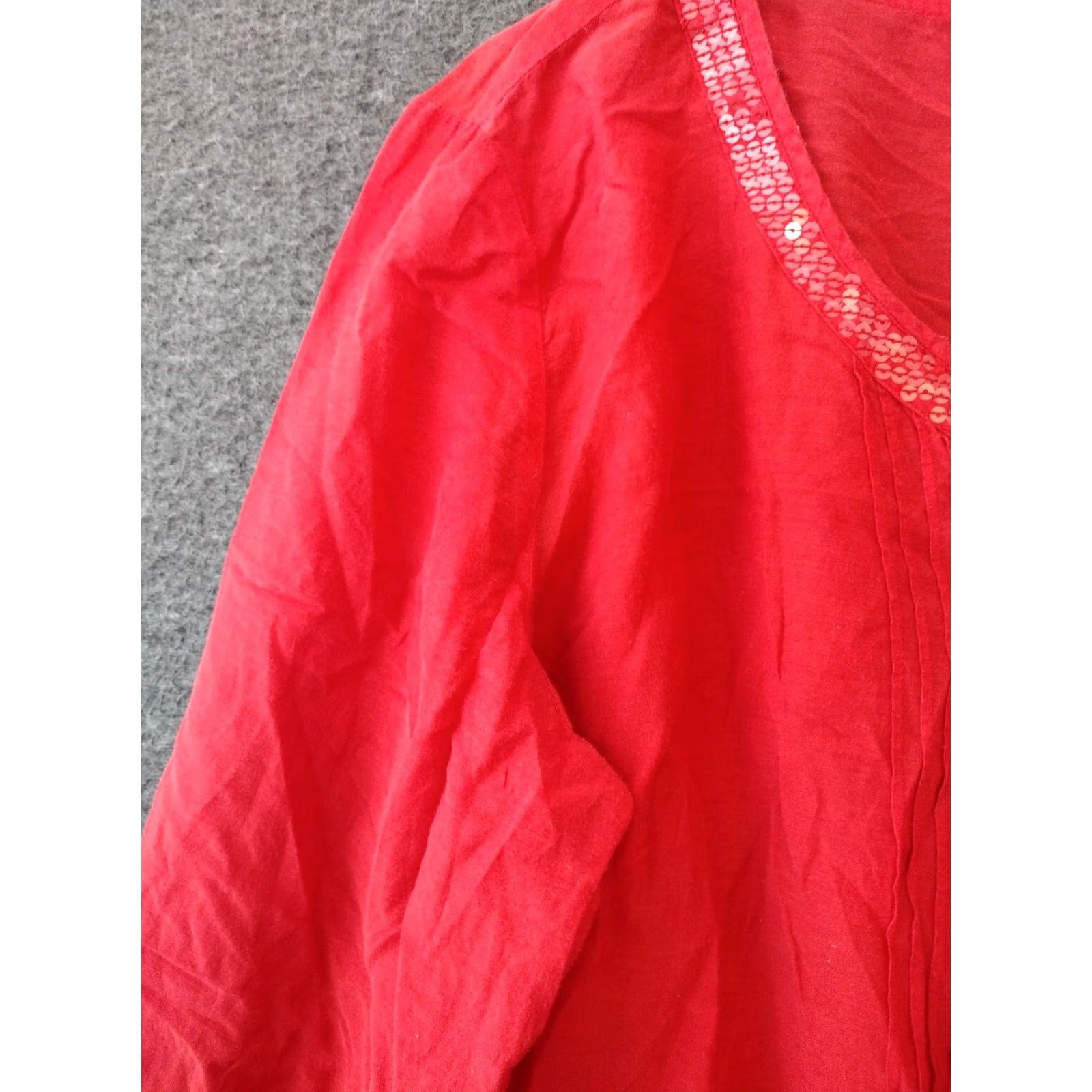 Style & Co Style & Co Blouse Women's Beaded V-Neck Red XL Shirt Raglan Sleeve Tunic Bohemian Casual, Sisters Womens, Red Beaded V-Neck Blouse, XL Size XL / US 12-14 / IT 48-50 - 7 Thumbnail