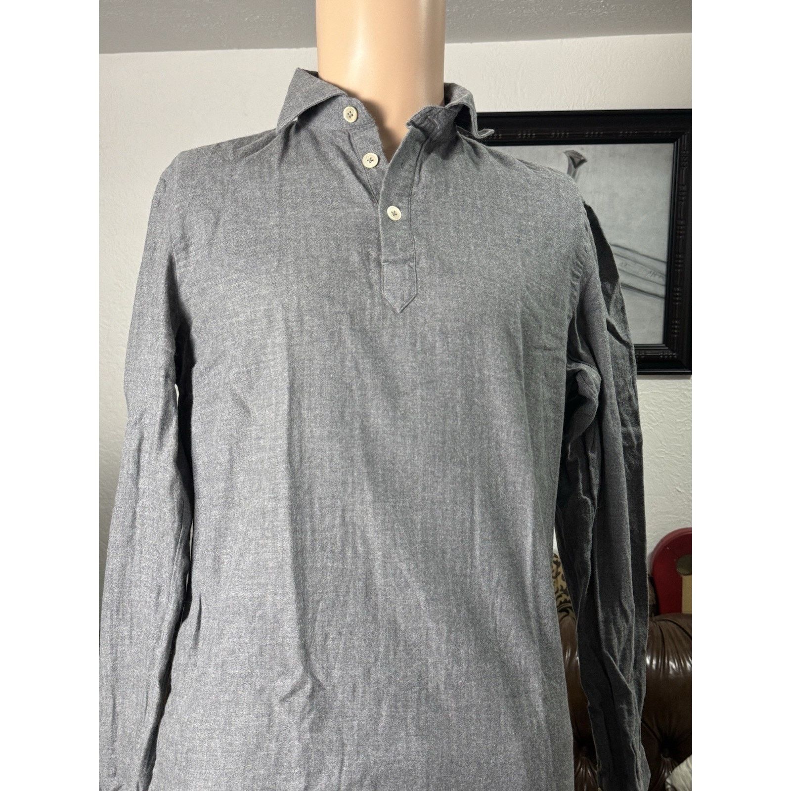 G. Inglese G. Inglese Gray Flannel Popover Shirt Polo 15/38 Medium Size US M / EU 48-50 / 2 - 1 Thumbnail