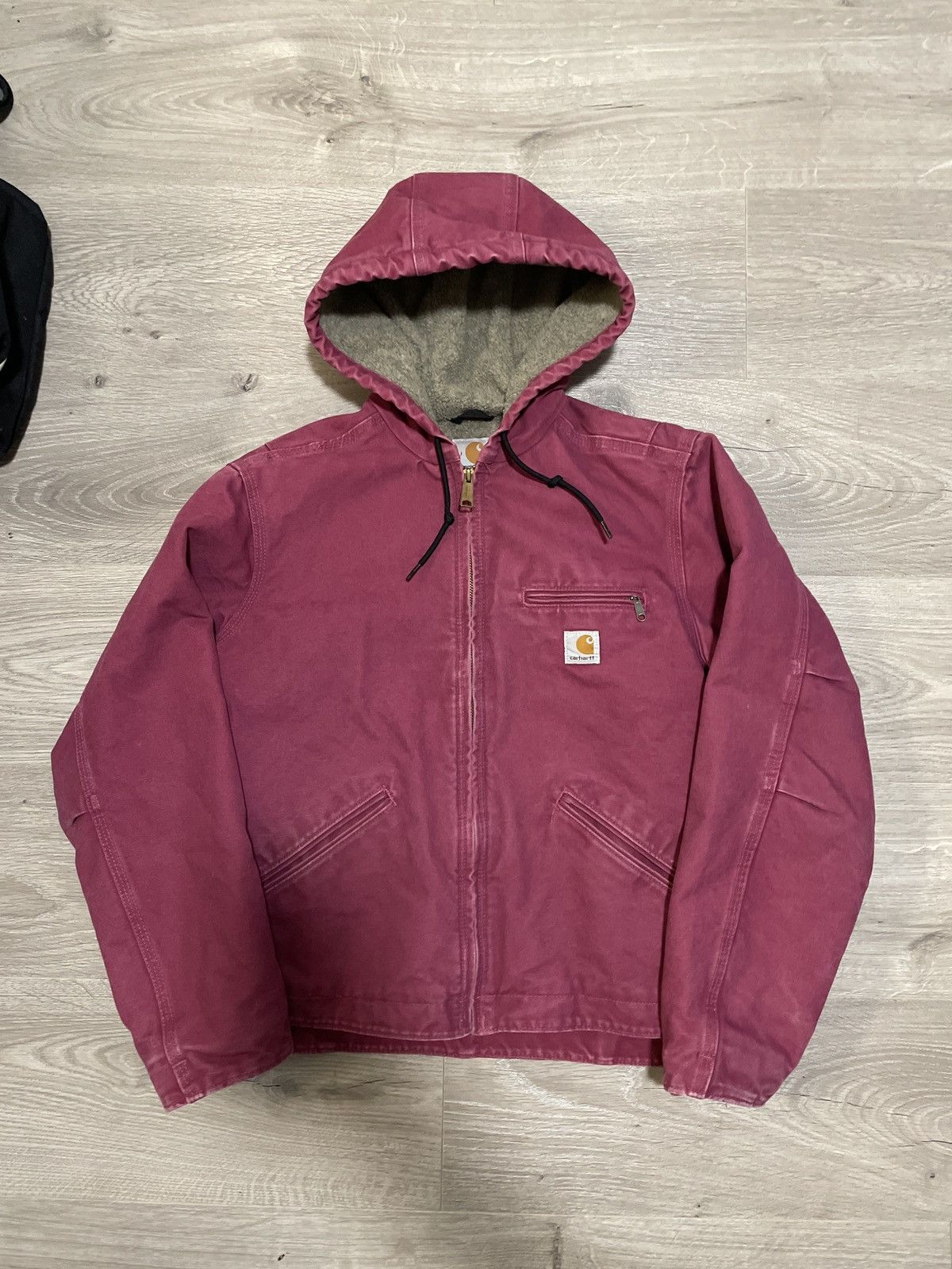 Carhartt × Carhartt Wip × Vintage 1990s FADED PINK CARHARTT WIP DETROIT HOODED WORK JACKET Size US M / EU 48-50 / 2 - 1 Thumbnail