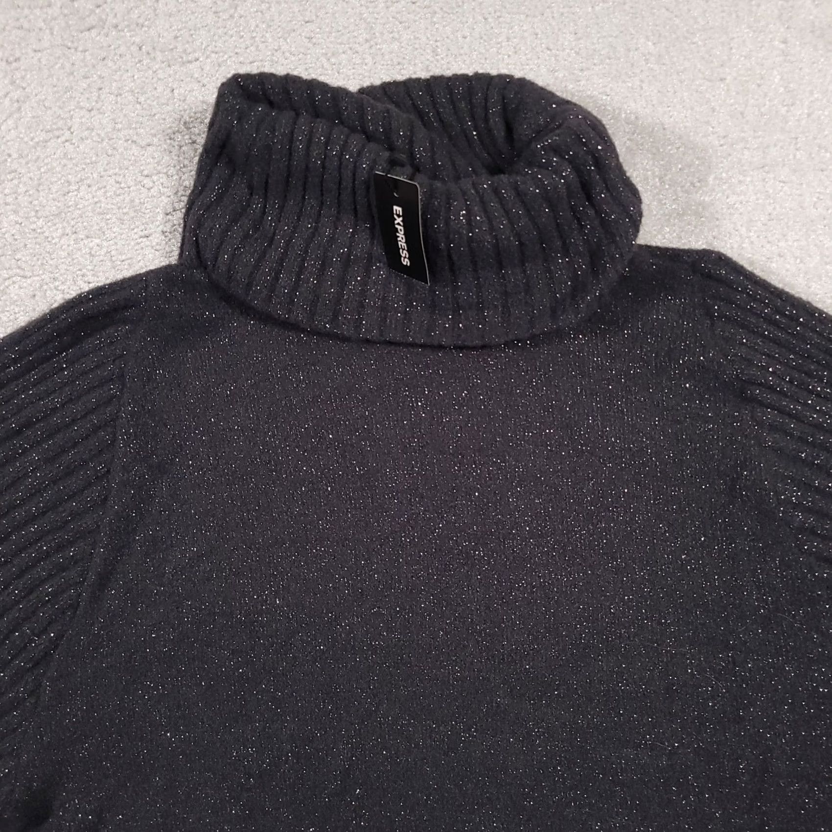 Express Express Cropped Sweater Women's Large Dark Gray Glitter Soft Turtle Neck Pullover Knit Long Sleeve Regular Fit Casual Holiday Women Mens/Girls Size L / US 10 / IT 46 - 3 Thumbnail