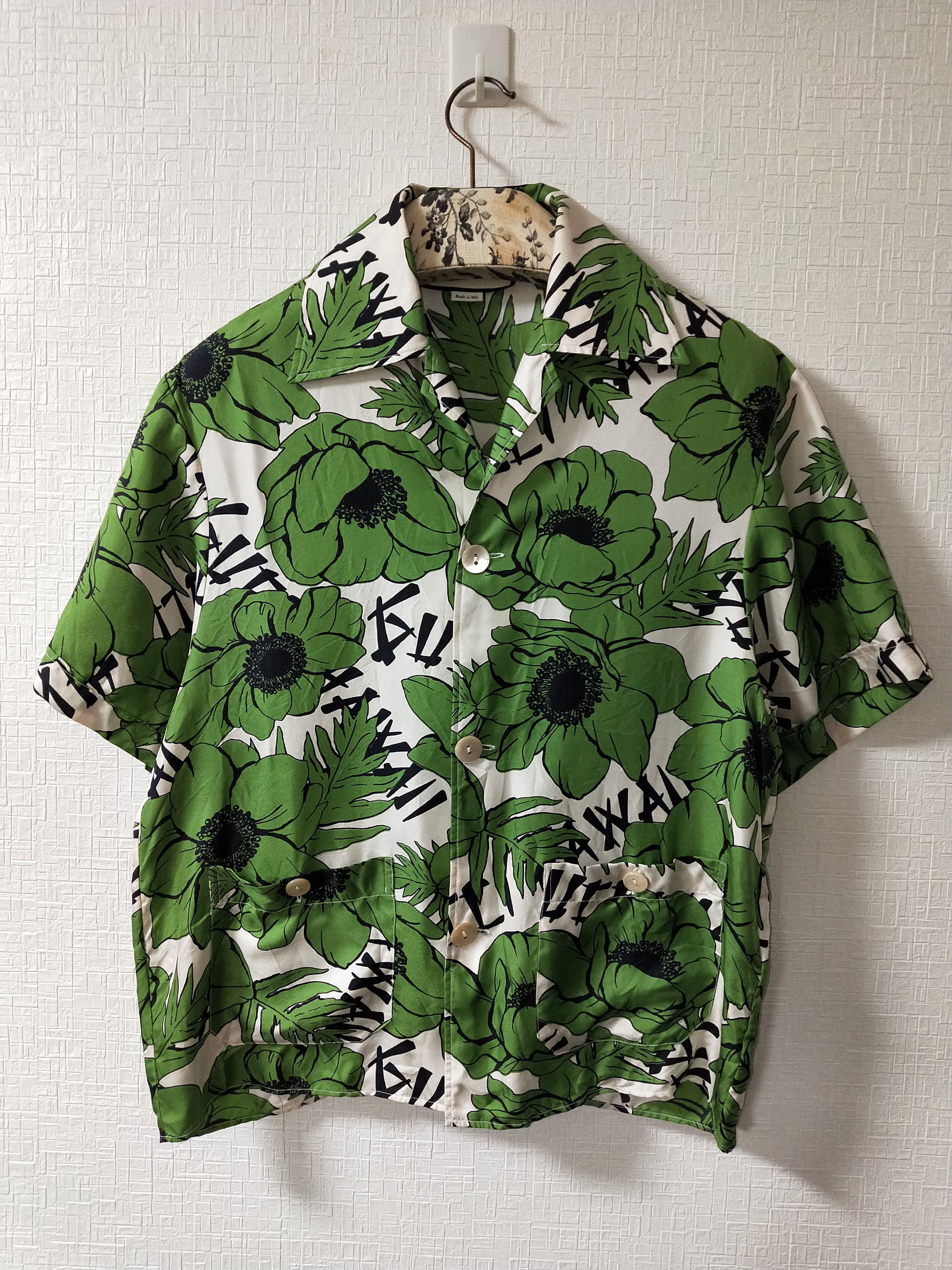 Cuban-collar Floral Print Silk Shirt