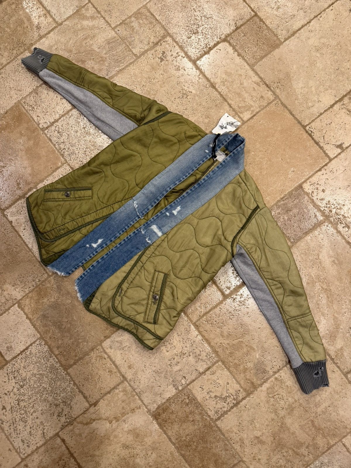 Greg Lauren Greg Lauren Kimono Green Quilt / Blue Denim Distress Jacket Size US L / EU 52-54 / 3 - 6 Thumbnail
