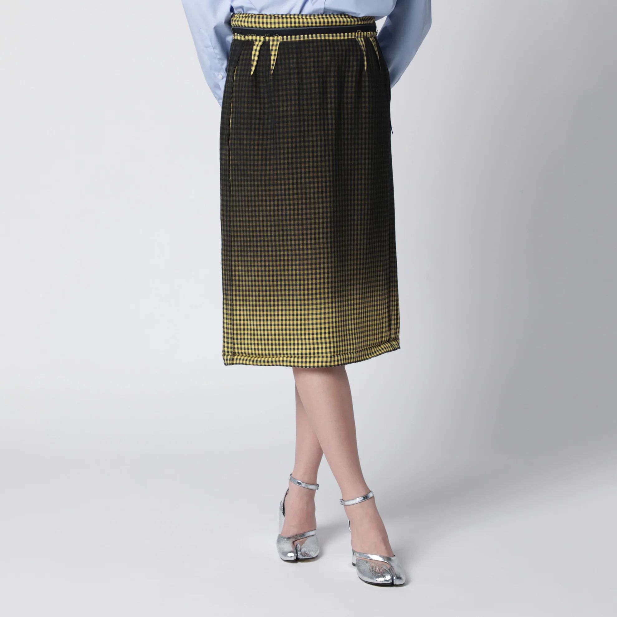 Maison Margiela o1d2blof0426 Faded Check Pattern Midi Skirt in Multicolor Size 28" / US 6 / IT 42 - 1 Thumbnail