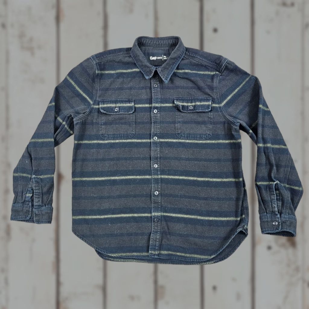 Gap VINTAGE Gap Men's Long Sleeve Casual Shirt XL Blue Stripe Heavyweight Cotton Western Theme Size US XL / EU 56 / 4 - 1 Thumbnail