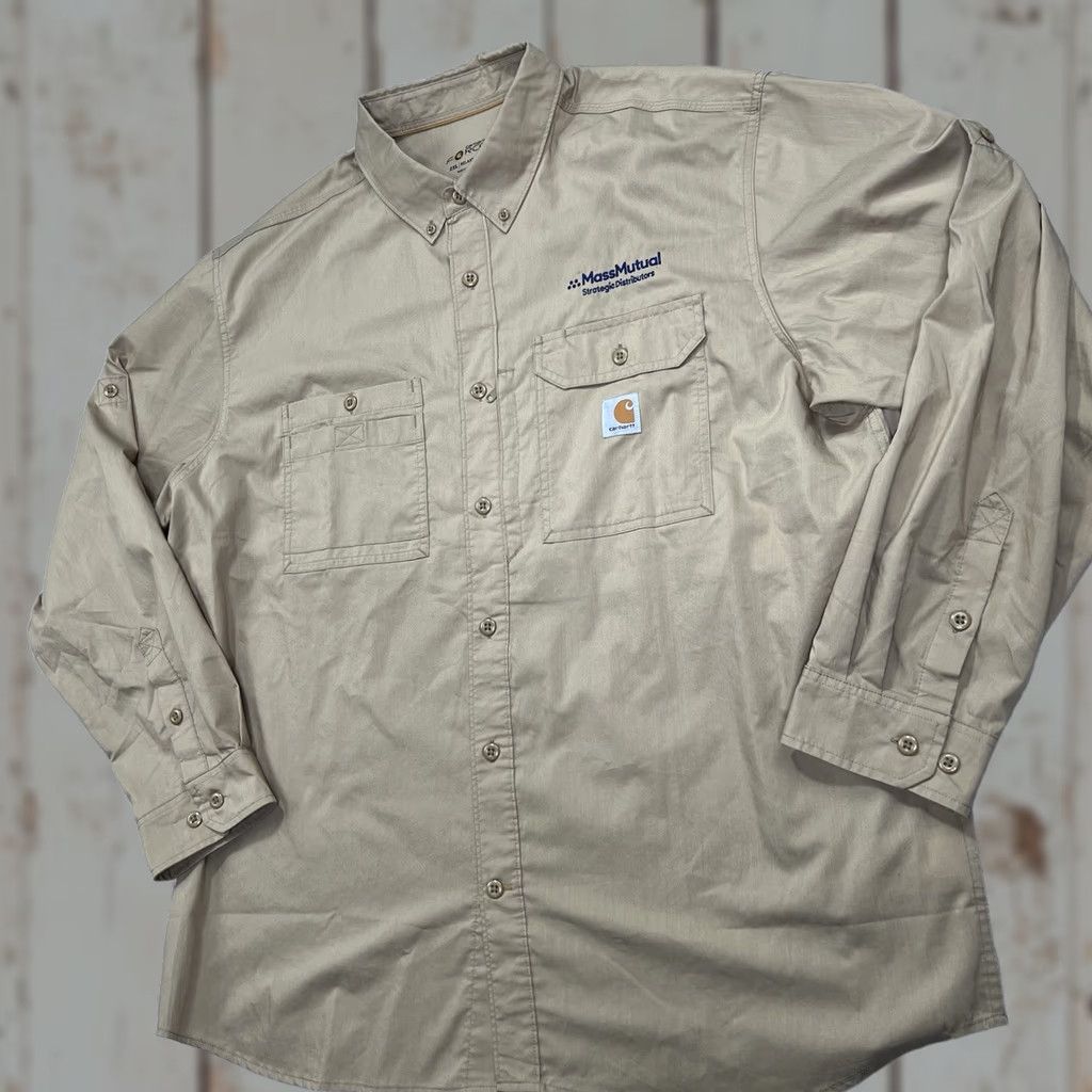 Carhartt Carhartt Force Ridgefield Shirt Mens 2XL Long Sleeve Embroidered Beige Relaxed Fit Button-Up Casual Workwear EUC Size US XXL / EU 58 / 5 - 1 Thumbnail