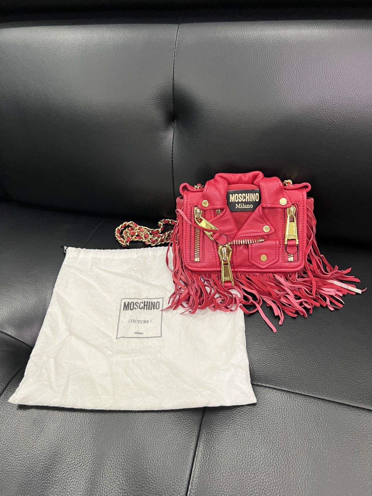 Moschino Moschino Runway Fringe Biker Jacket Chain Bag Size ONE SIZE - 1 Thumbnail