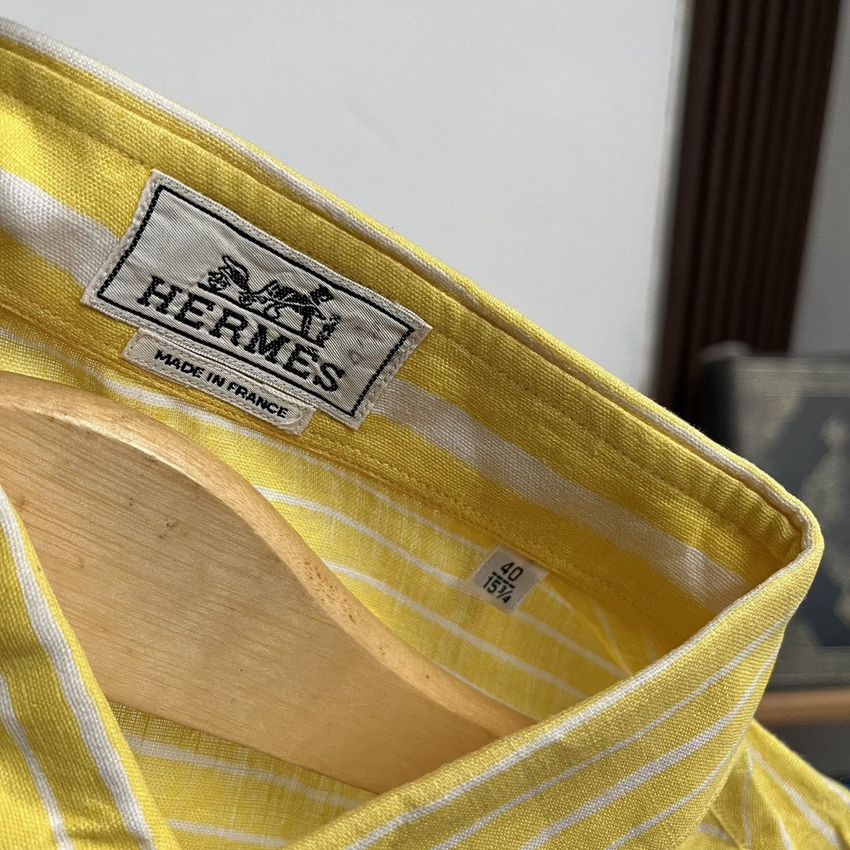 Hermes Vintage Hermes Paris Half Button Ups Linen Shirt Yellow Size US L / EU 52-54 / 3 - 12 Thumbnail