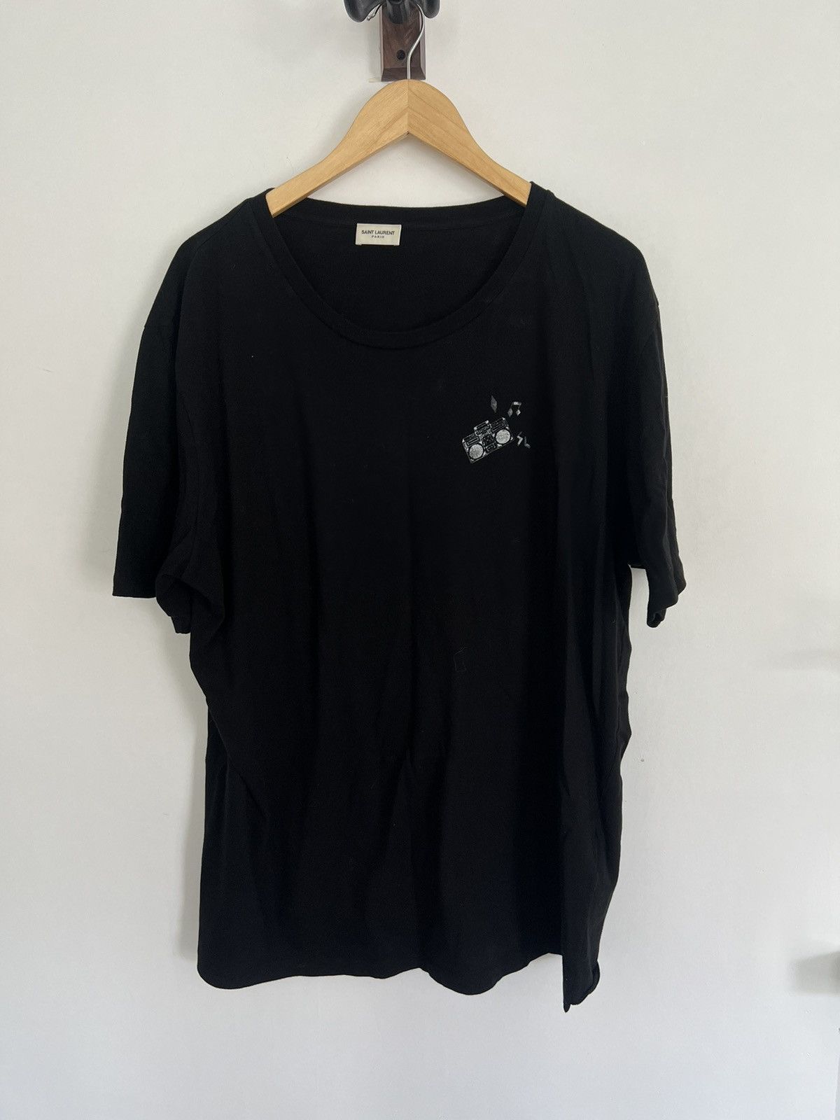 image of Saint Laurent Paris Boombox Logo Summer T in Black, Men's (Size 2XL)