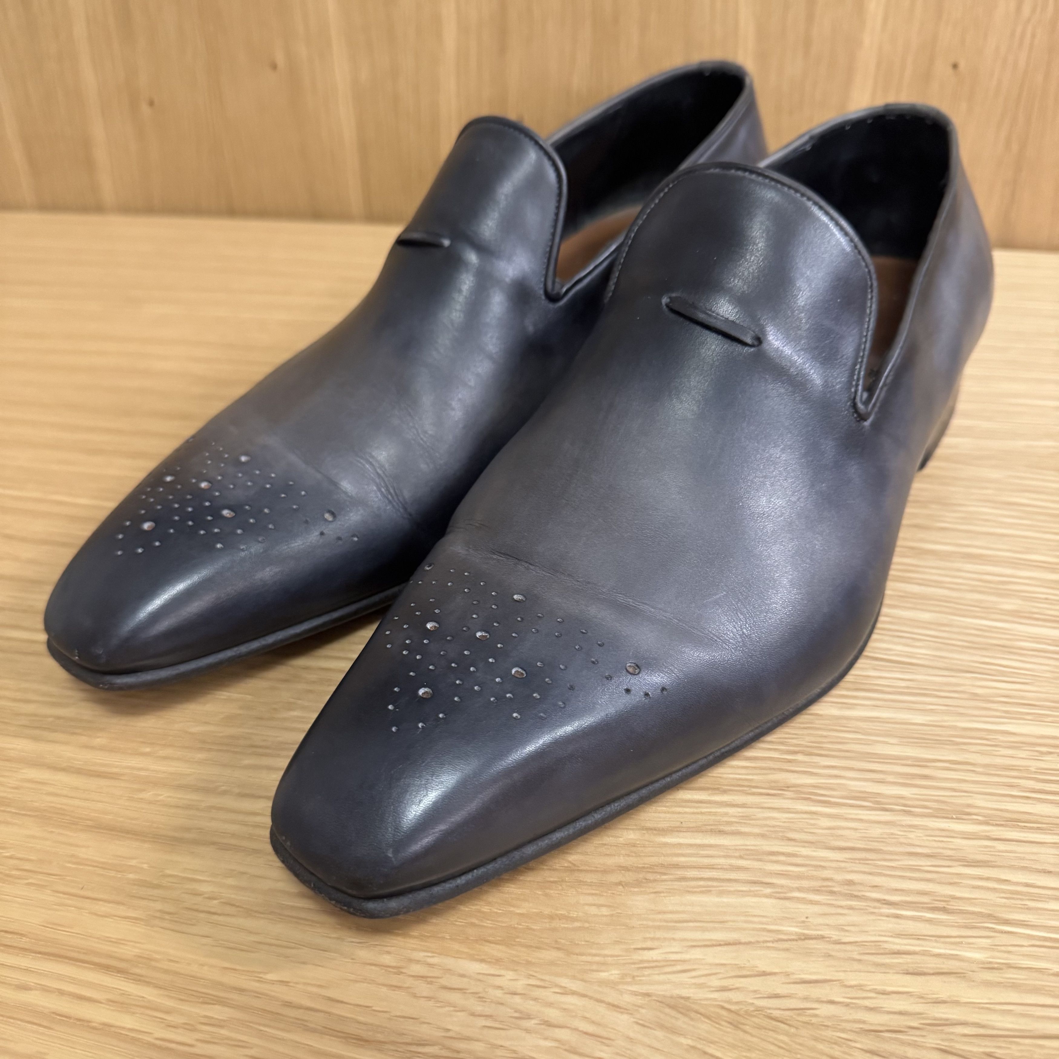 Caulincourt Paris Mens Gray Ombré Leather Loafers, US 11.5