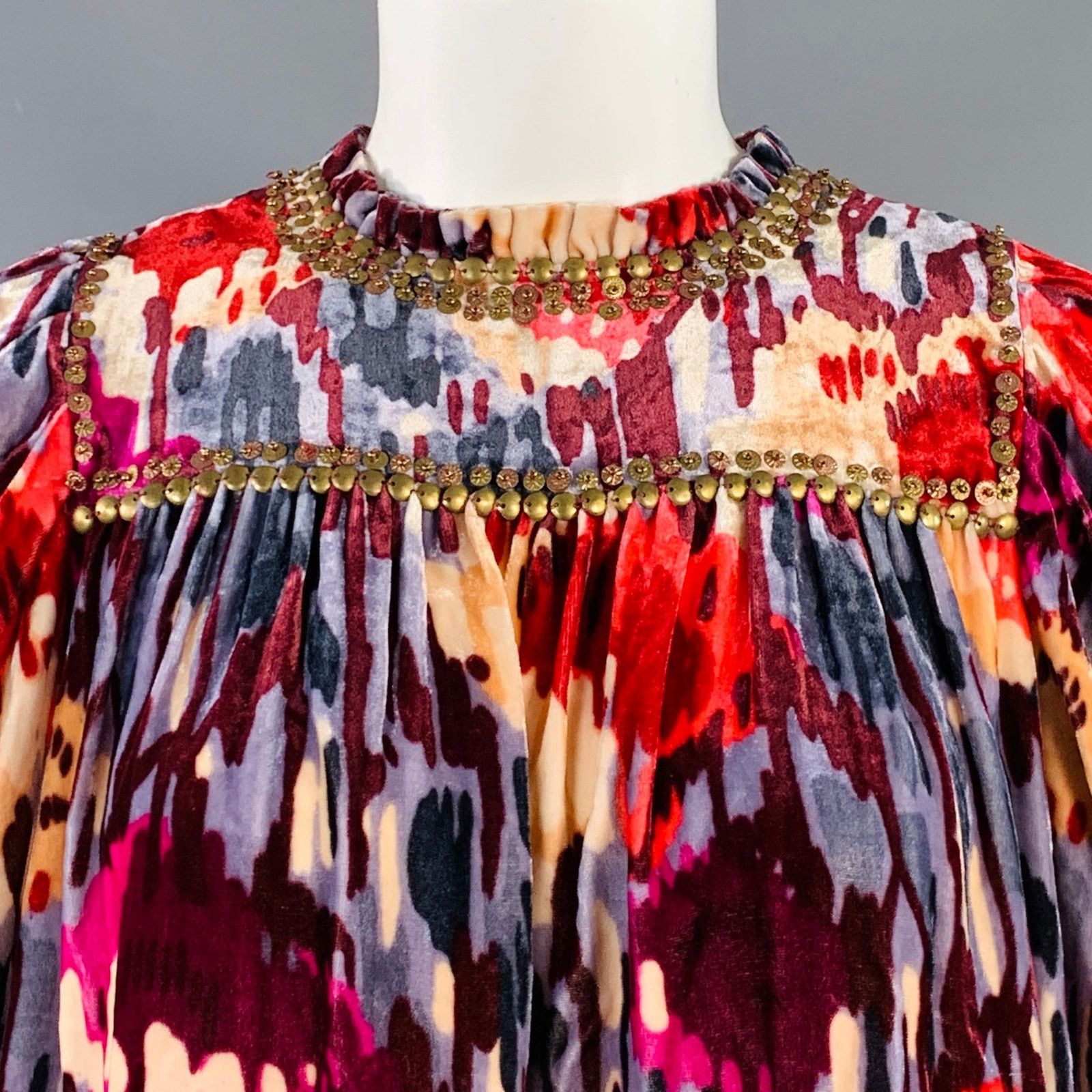 Ulla Johnson ULLA JOHNSON Velour Abstract Floral Beaded Blouse Size XS / US 0-2 / IT 36-38 - 2 Thumbnail