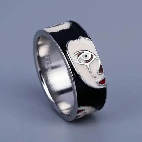 Japanese Brand × Jewelry × Vintage Creative Handmade Irregular Half Face Enamel Heart Ring Size ONE SIZE - 1 Thumbnail
