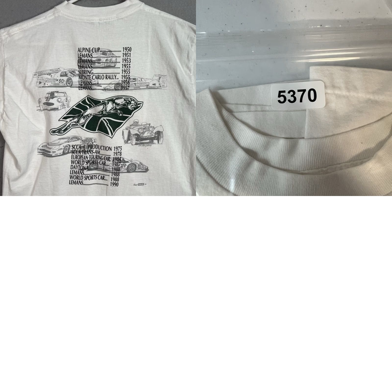 Vintage VINTAGE 1990s Jaguar Daytona Le Mans IMSA Car Racing T Shirt Adult Medium White Men Size US M / EU 48-50 / 2 - 8 Thumbnail