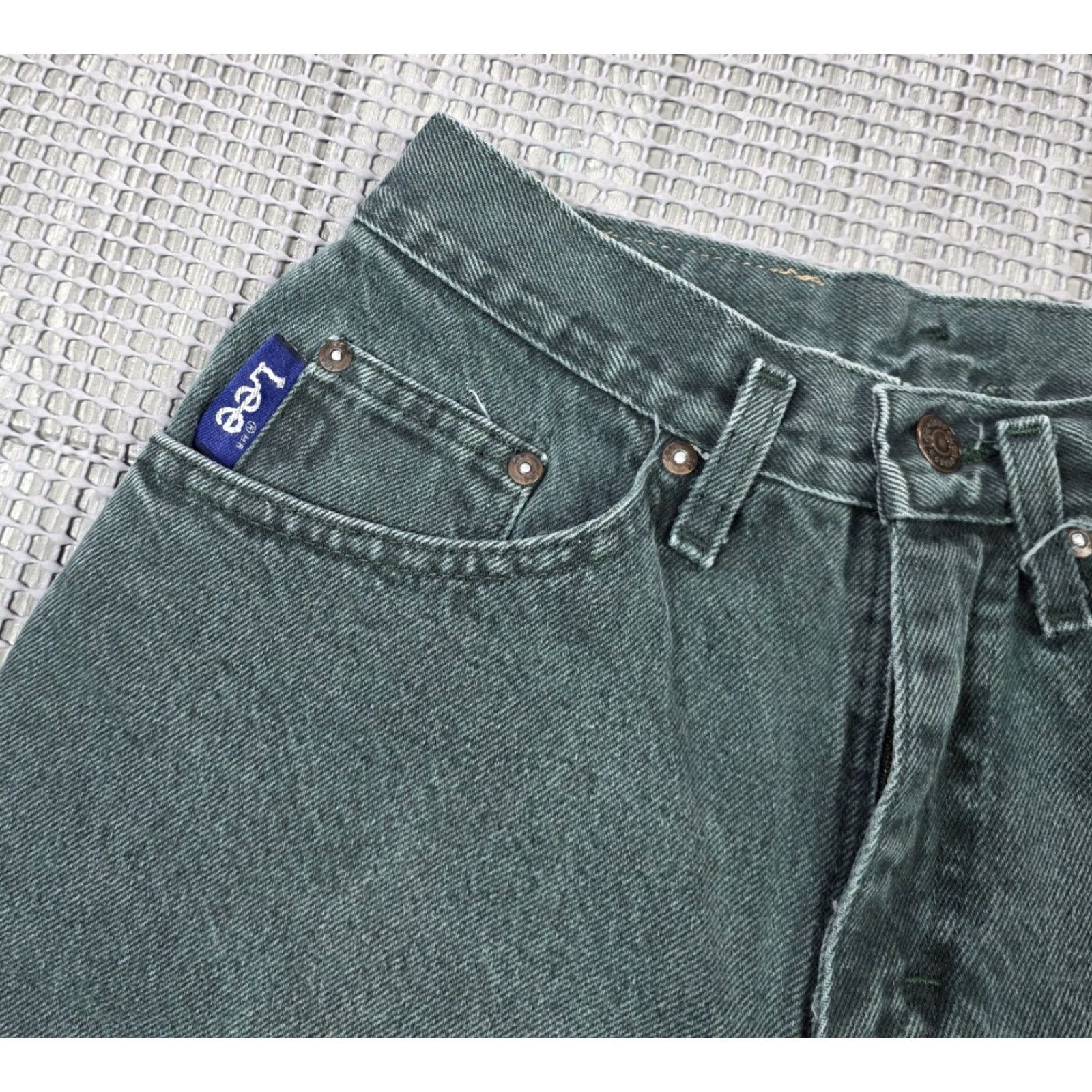 Lee Vtg Lee Jeans Mens 26x28 Green Tapered Leg Denim Made USA 90s Jeans Size US 26 / EU 42 - 4 Thumbnail