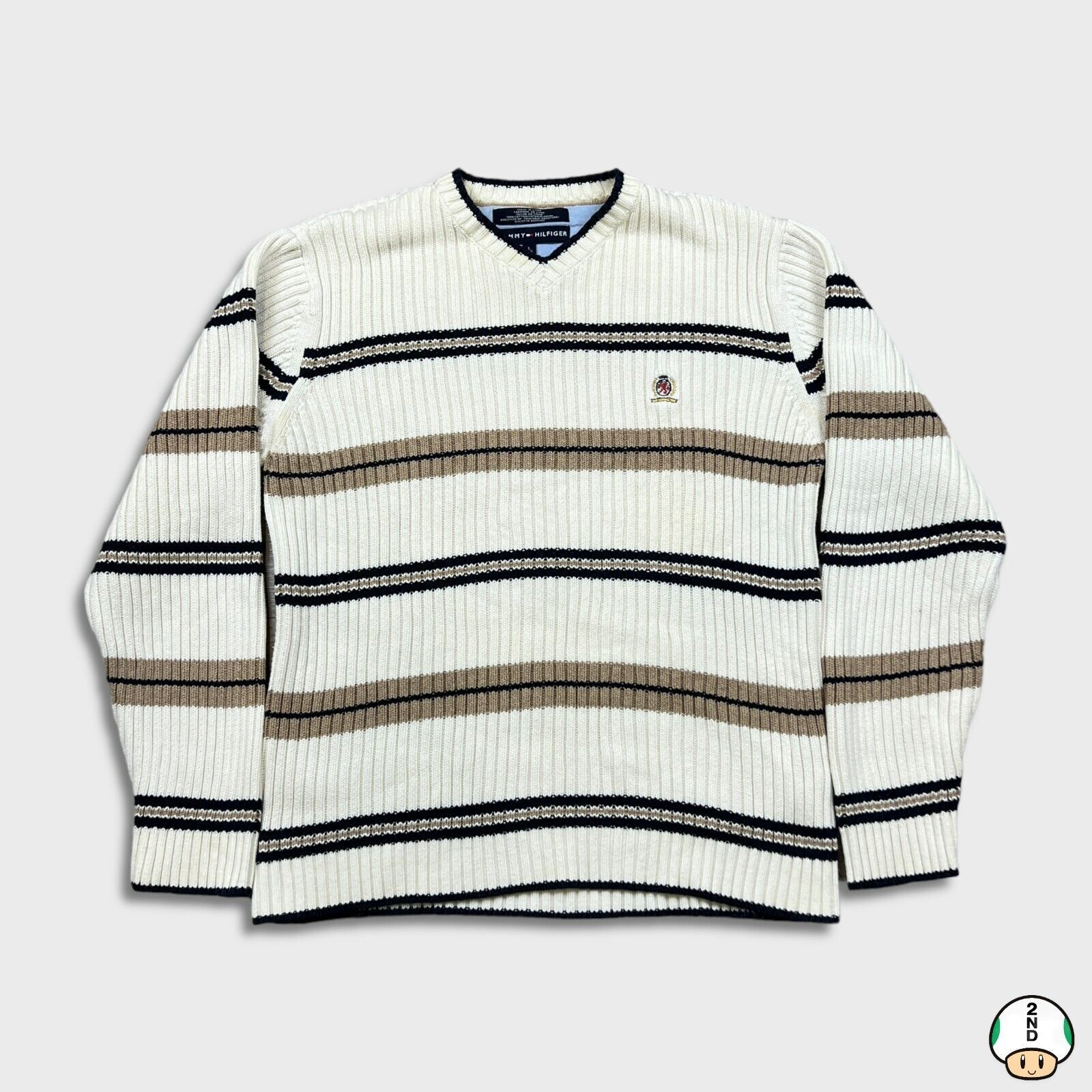 Tommy Hilfiger × Vintage VTG Tommy Hilfiger Knit Sweater Small Lion Crest Striped 90s Size US S / EU 44-46 / 1 - 1 Thumbnail