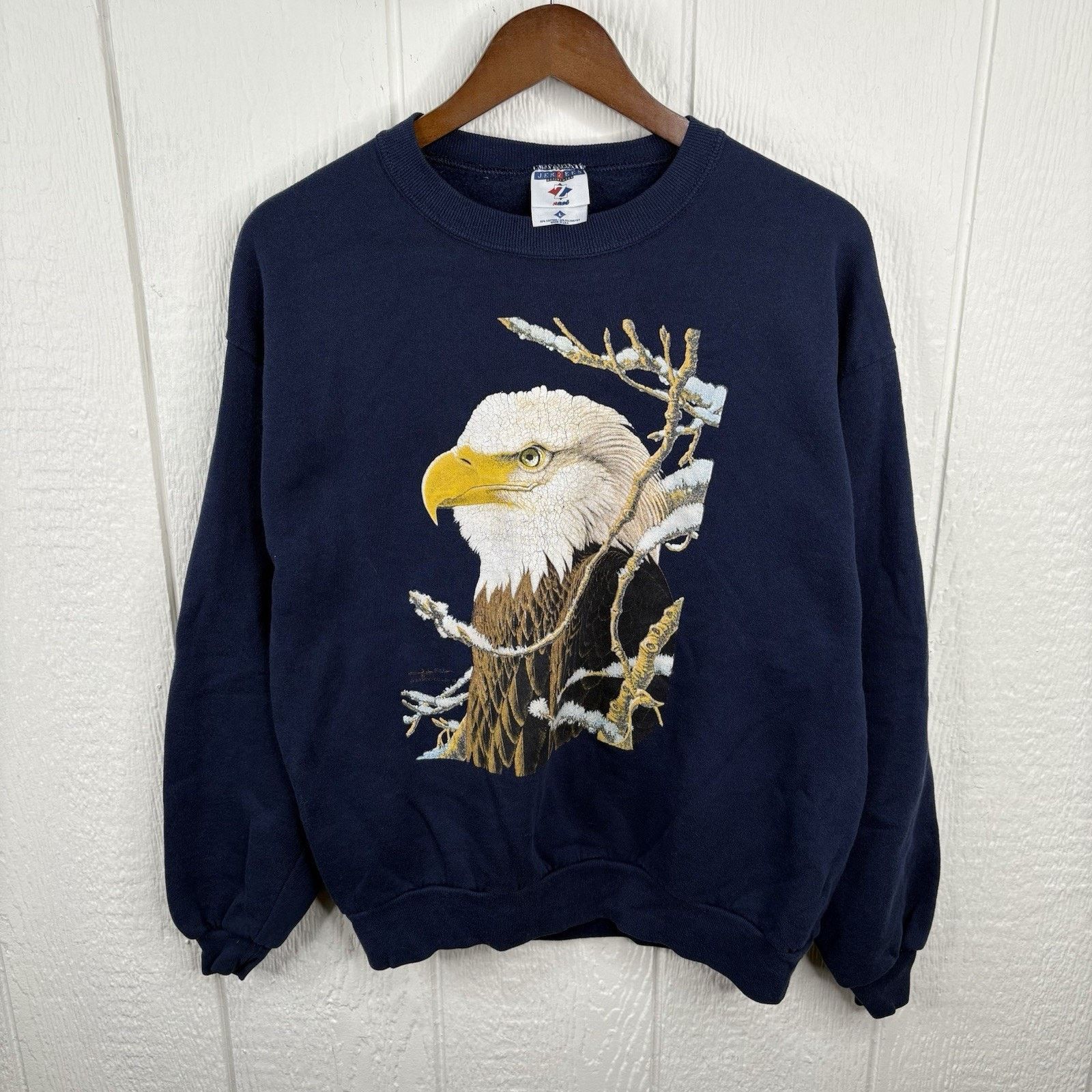 Jerzees Vintage 90’s Navy Eagle Nature Crewneck Size Large Size US L / EU 52-54 / 3 - 1 Thumbnail