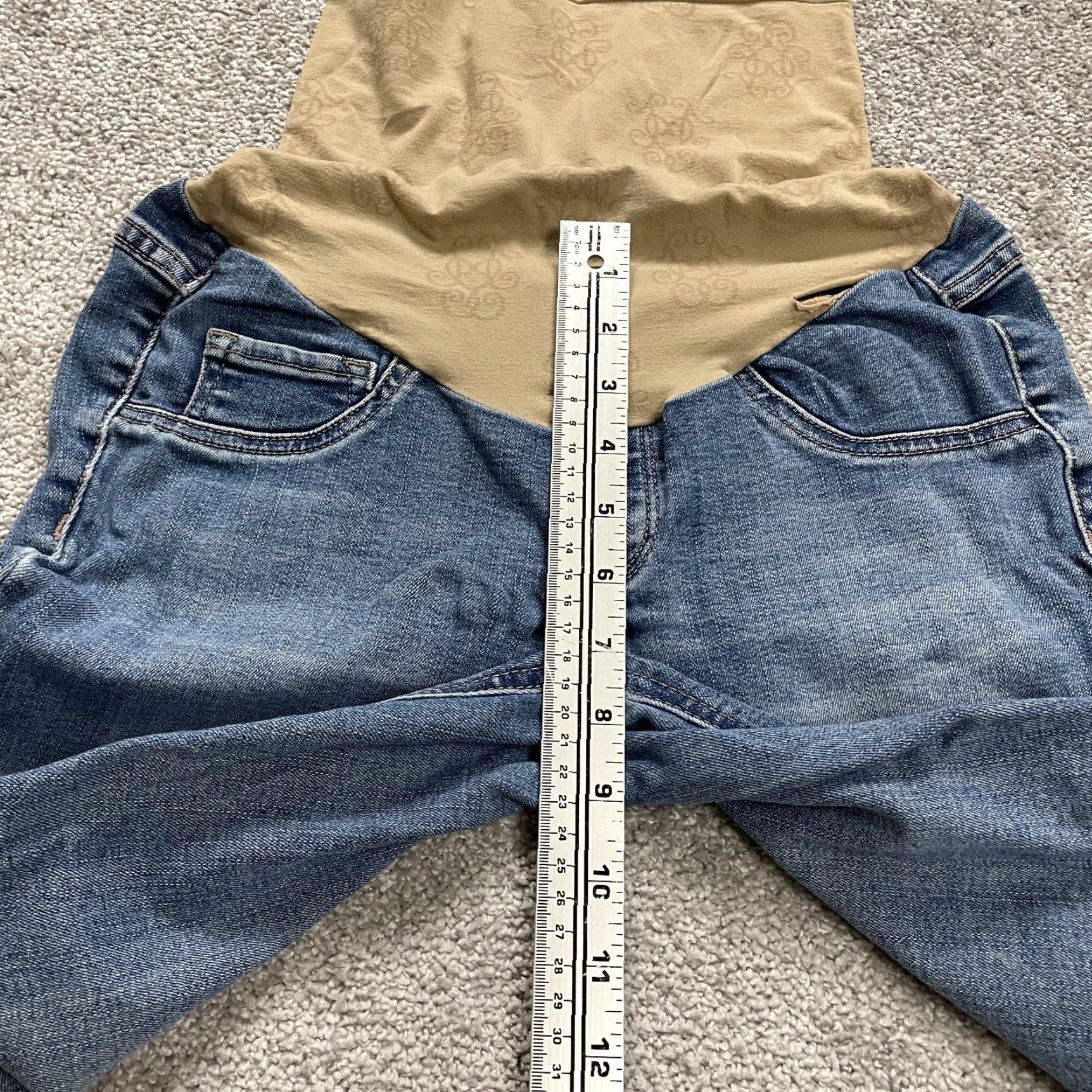 Denime Maternity Skinny Jeans Womens 28x27 Blue Medium Wash Mid Rise Pull On 5-Pocket Cotton Blend Size 28" / US 6 / IT 42 - 7 Thumbnail