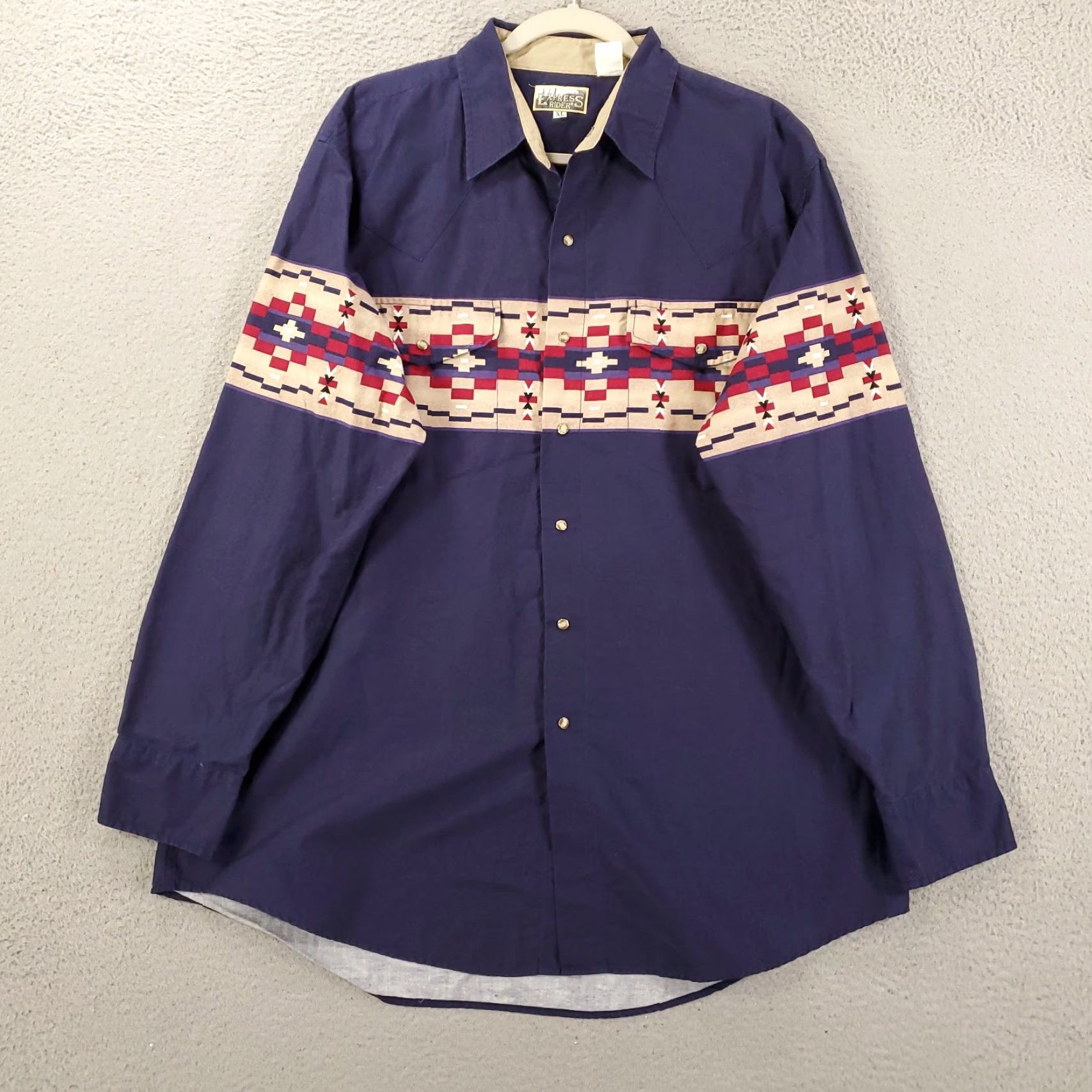 Vintage VINTAGE Express Rider Shirt Mens XL Navy Aztec Western Geometric Cowboy Long Sleeve Button-Up Pockets Size US XL / EU 56 / 4 - 2 Thumbnail