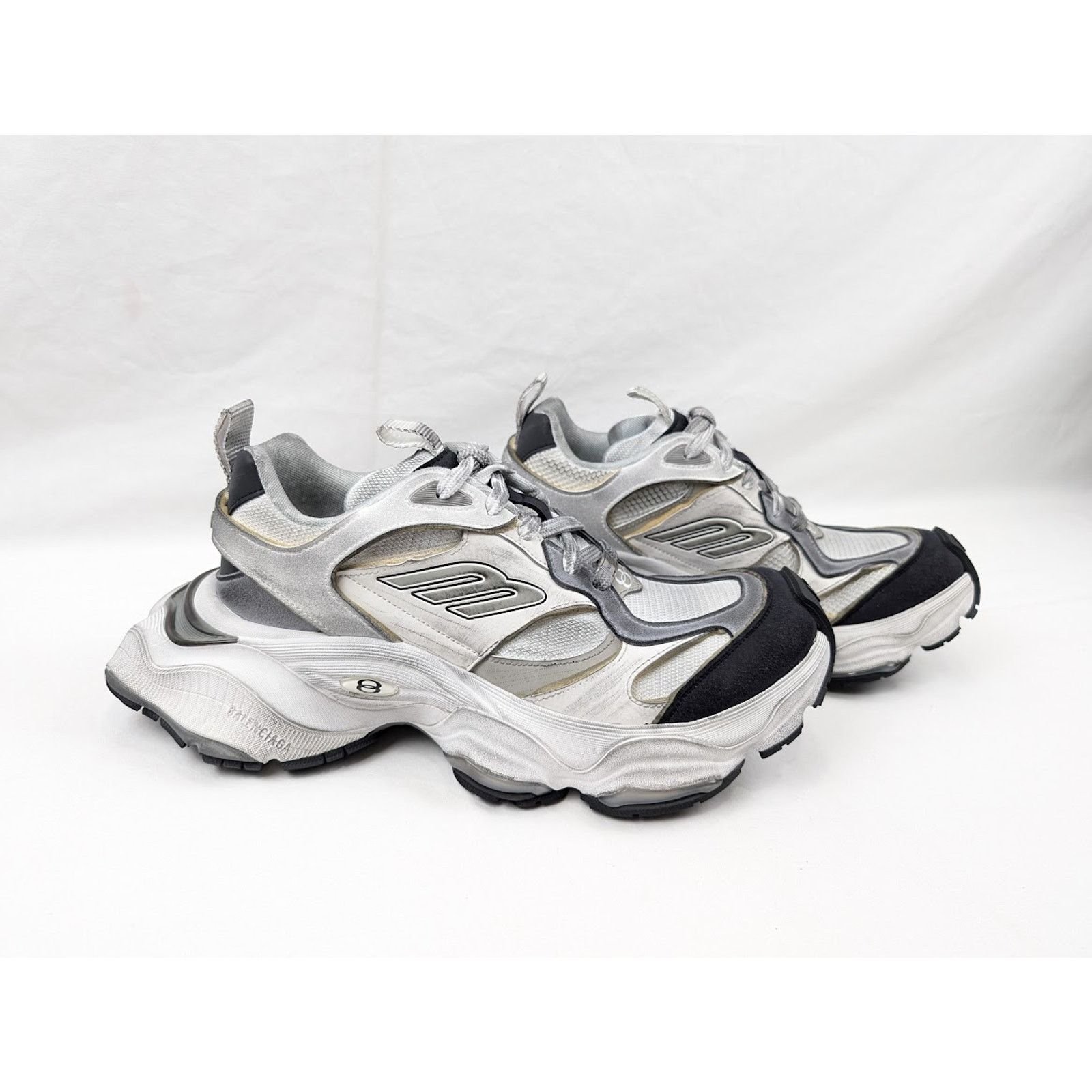 Balenciaga o1rshd1 Suede Mesh Cargo Sneakers in White/Grey Size US 8 / EU 41 - 10 Thumbnail