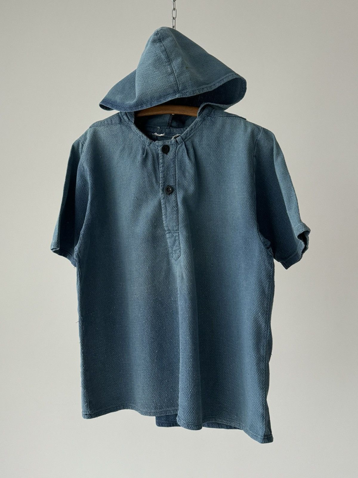 Le Laboureur × Vetra × Vintage 1970s French Workwear Fisherman Waffle Cotton Hooded Shirt Size US M / EU 48-50 / 2 - 2 Thumbnail