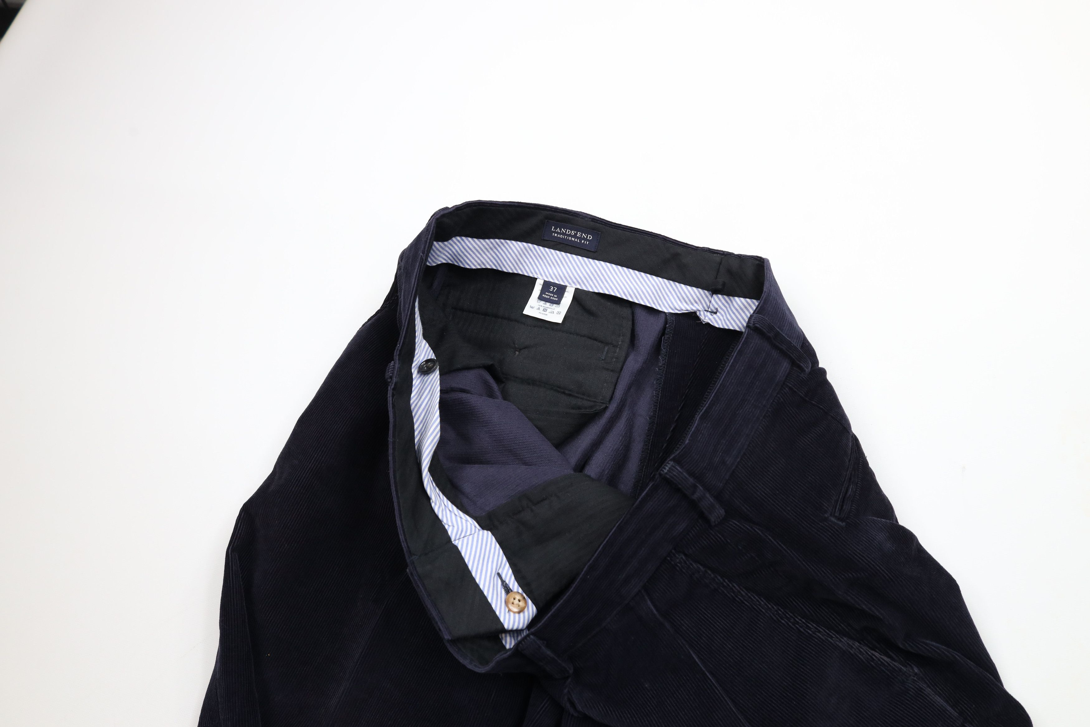 Lands' End × Vintage Vintage 90s Lands End Pleated Wide Leg Corduroy Pants Blue Size US 37 - 7 Thumbnail