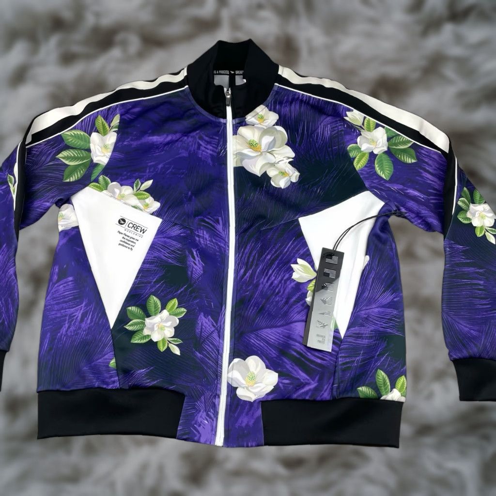 Vintage NEW Paperplanes Men's Track Suit Purple Mardigras Floral Large Size 42R - 1 Thumbnail